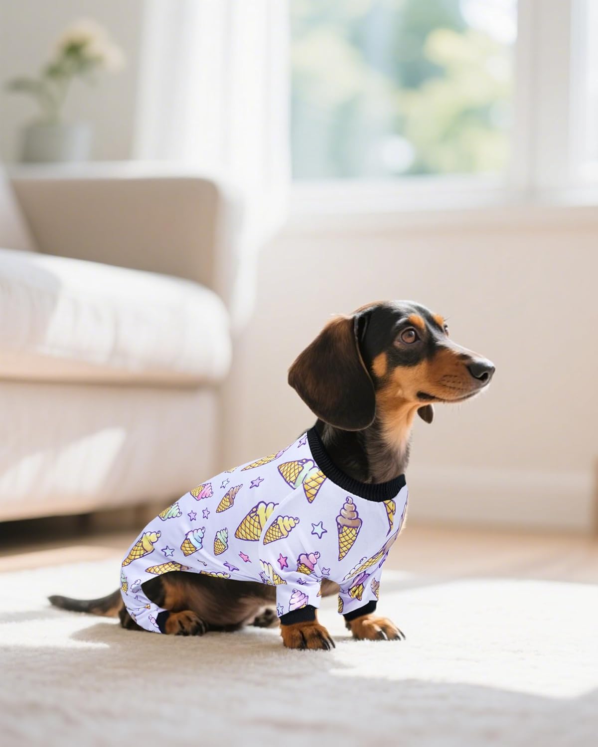 PET SHOW 4 Pack Small Dog Pajamas Watermelon Doggies Soft Stretchy PJs Whale Ice Cream Jumpsuit Puppy Cats Girl Boy Floral Onesies Outfits with Sleeve Pets Breathable Summer Dog Clothes Costume M
