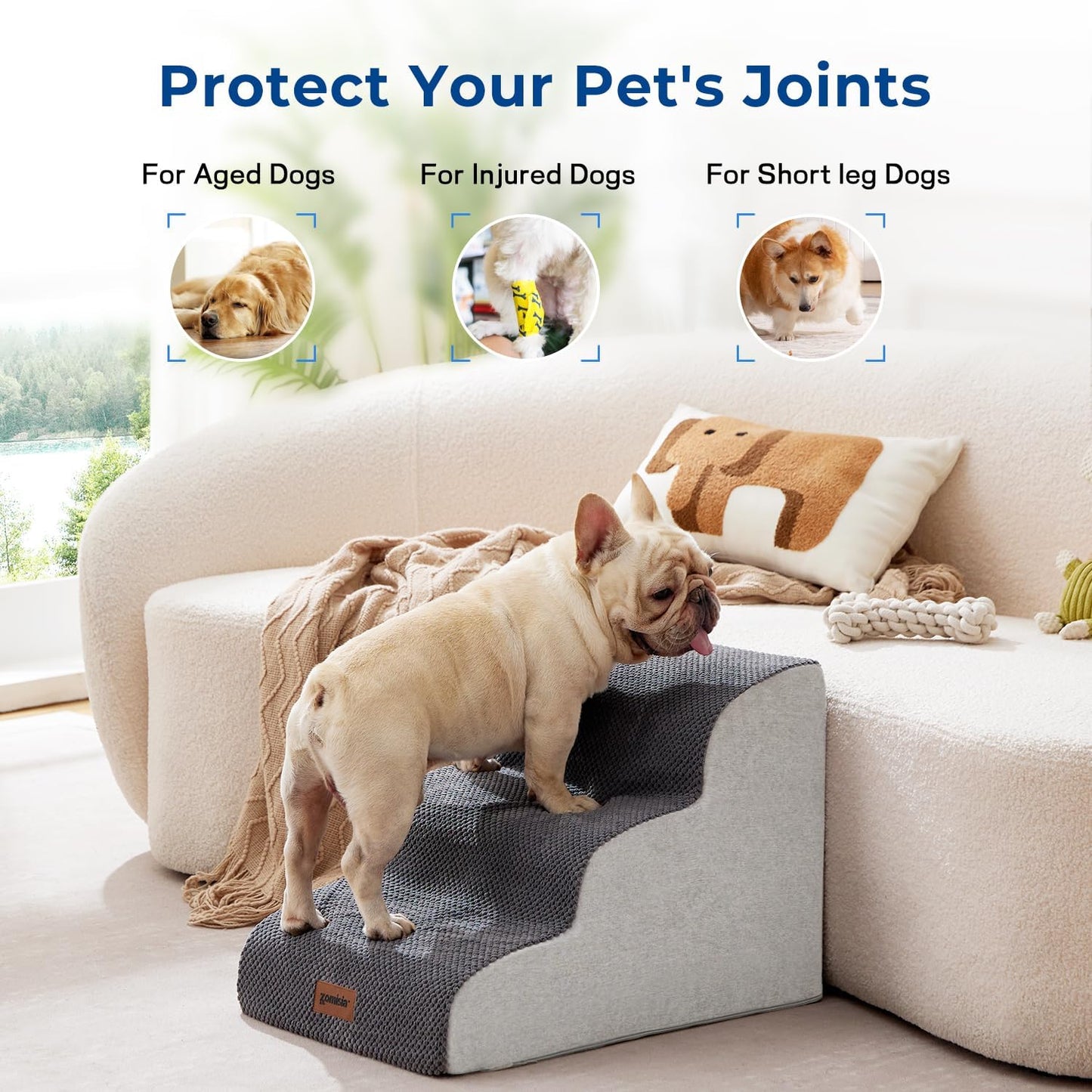 Dog Stairs for High Beds - Pet Stairs Ramp for Couch, 35D Foam Dog Steps for Small to Large Pets, with Non-Slip Bottom Brown, 5 Steps