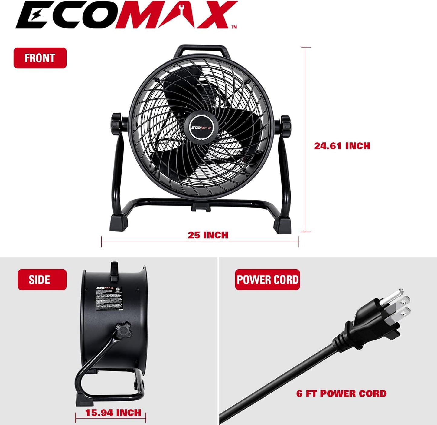 16 Inch High Velocity Industrial Fan Portable Heavy Duty Drum Metal Shop Fan with 3-Speed 360° Tilting, Floor Fans for Warehouse Workshop Garage, ETL Listed, EMF101618D