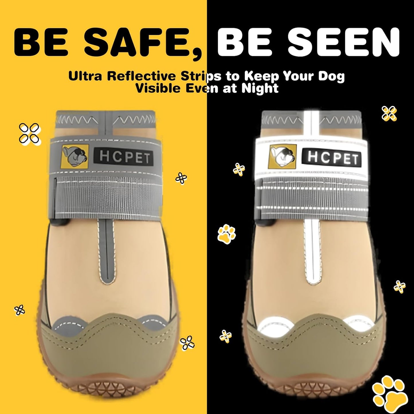 Hcpet Dog Shoes for Large Dogs, Waterproof Dog Booties for Small Medium Dogs, Anti-Slip Dog Boots & Paw Protectors for Hot Pavement Winter Snow Hiking with Reflective Straps Khaki Size 1