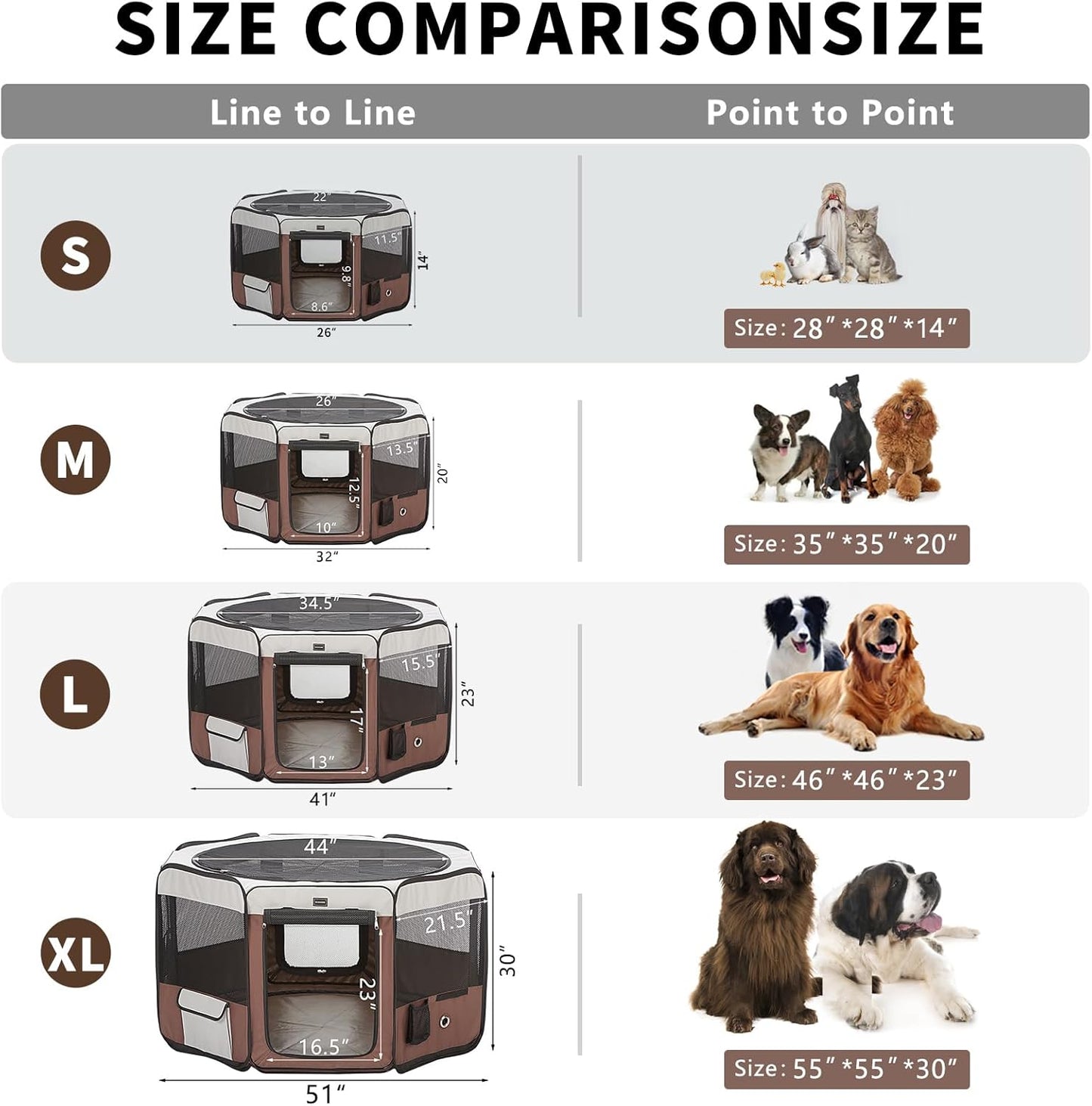 DONORO Dog Playpen 55" Portable Pet Play Pens for Medium Large Dogs, Foldable Exercise Kennel Tent Crate Indoor/Outdoor Travel Camping, Removable Top/Bottom (55"x55"x30"), 8