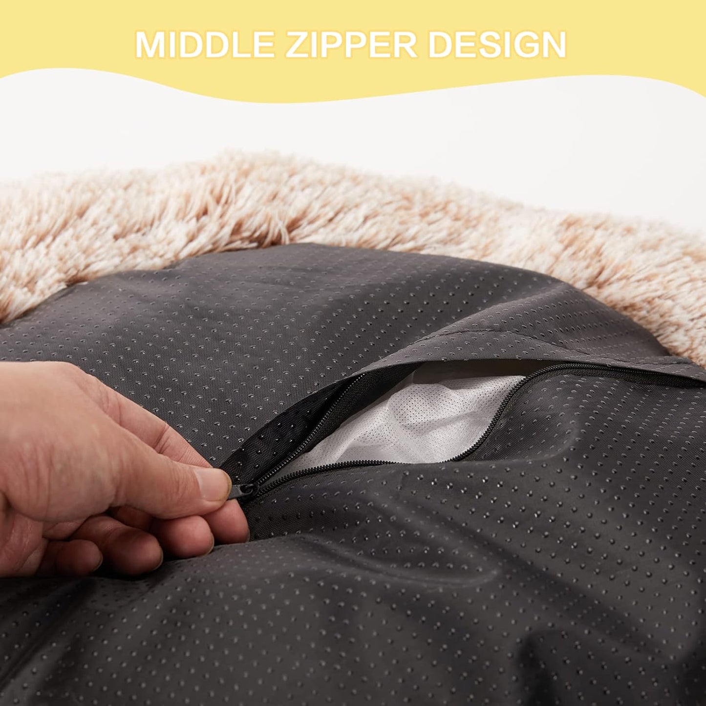 Bedfolks Calming Donut Dog Bed, 23 Inches Round Fluffy Dog Beds for Small Dogs, Machine Washable Anti-Anxiety Plush Puppy Bed(Brown, Small)