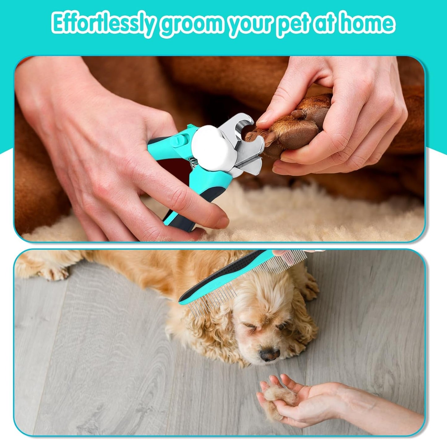 VIWIK 2 in 1 Dog Nail Trimmers with LED Light for Bloodline, Dog Comb, Dog Nail Clippers with Quick Sensor & Safety Guard to Avoid Overcutting, Cat Puppy Claw Clipper for Grooming with Nail File Blue