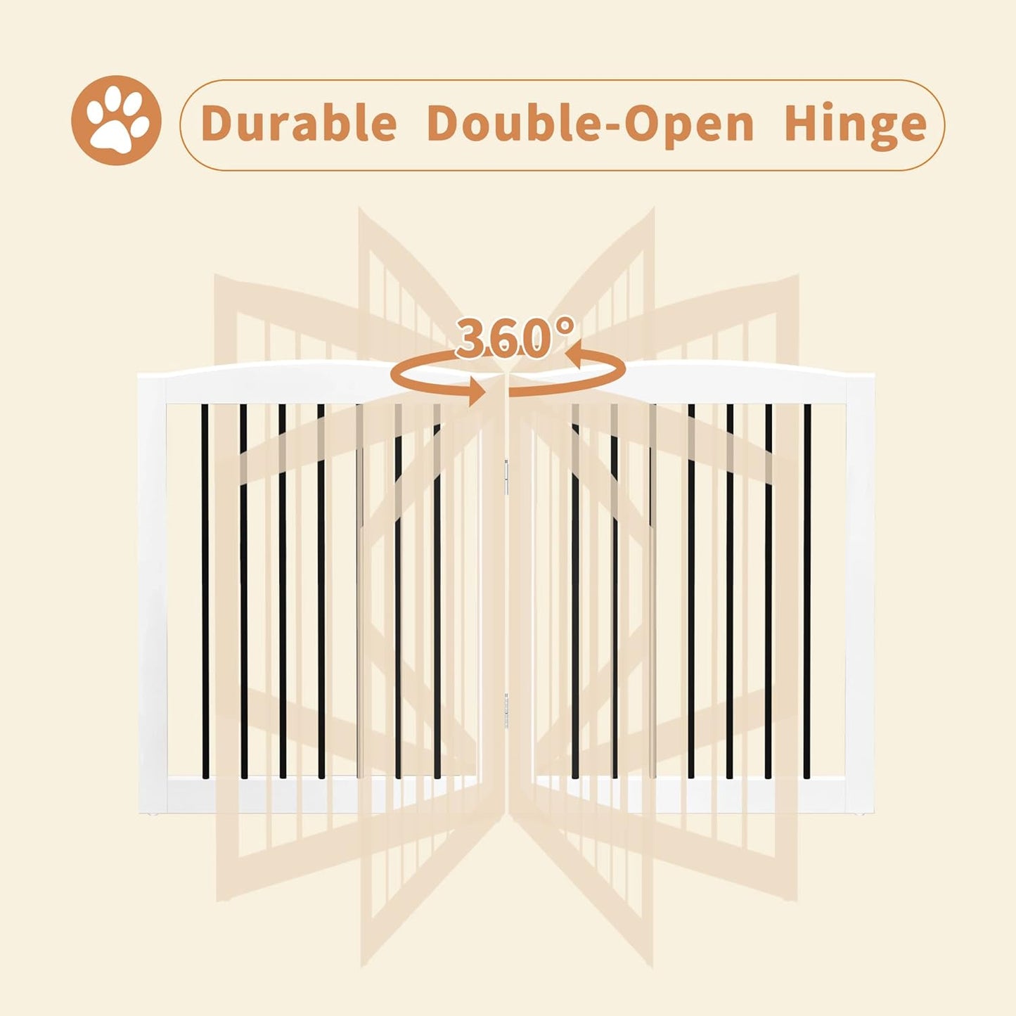 Freestanding Pet Gate for Dogs, Foldable Wooden Dog Gate for House, Indoor Pet Barrier for Stairs, Doorways, Support Feet Included, 24" Height 2 Panels, White