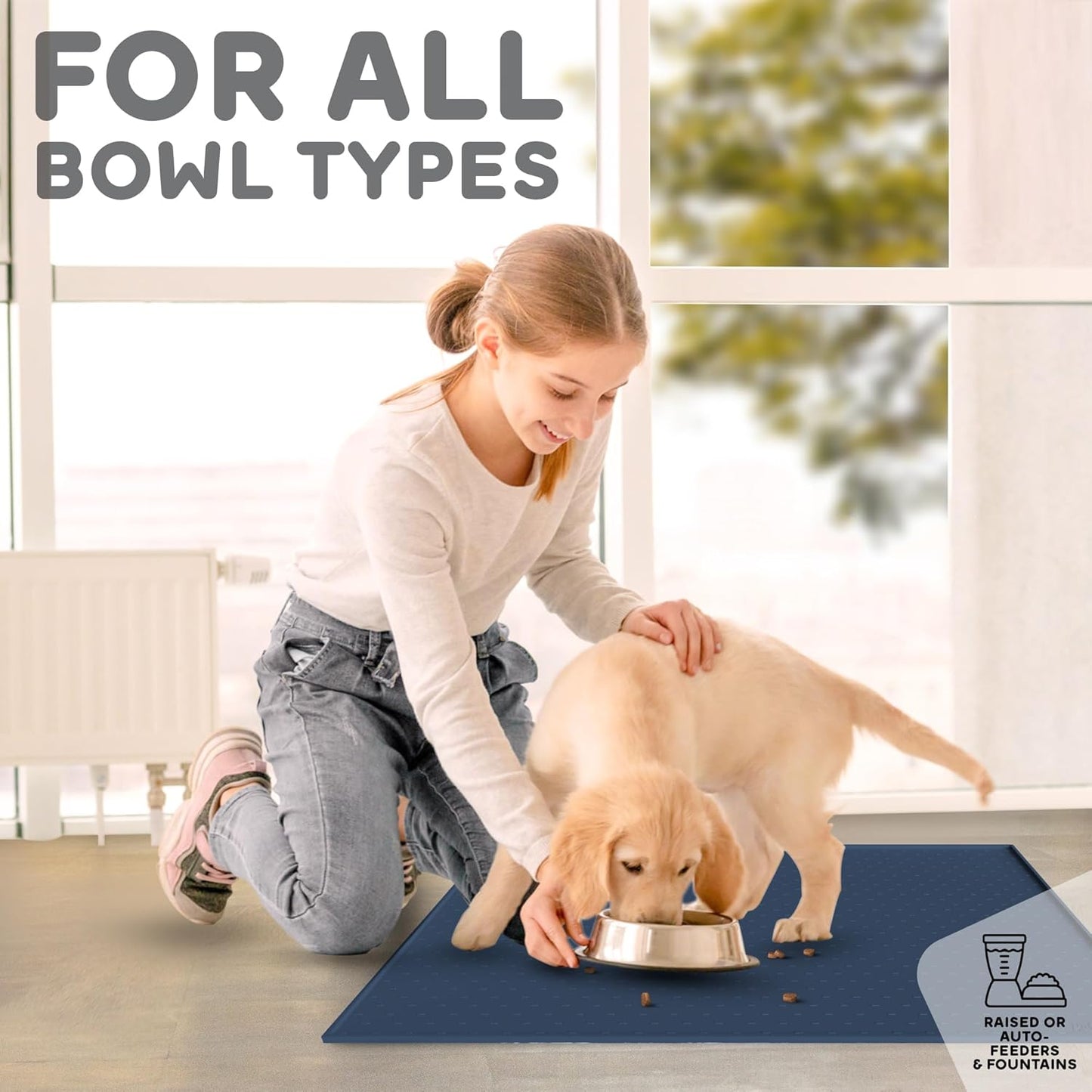 Dog Food Mat - 28x18 Raised Edges Dogs Mat for Food and Water Prevent Spill, Waterproof Cat Food Mats Protect Floors, Easy Clean Dog Bowl Mats for Food and Water, Silicone Pet Feeding Placemats