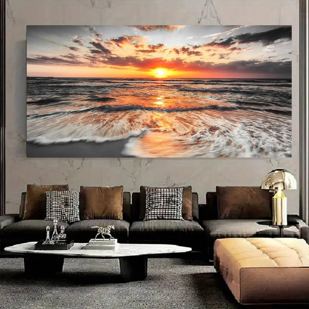 Yxbhhym-Large Pictures for Living Room Wall Decor Beach Wall Art Black and White Ocean Room Decor Sunset Canvas Prints Art Seascape Prints Poster Painting for Bedroom Wall Art Home Office Decoration
