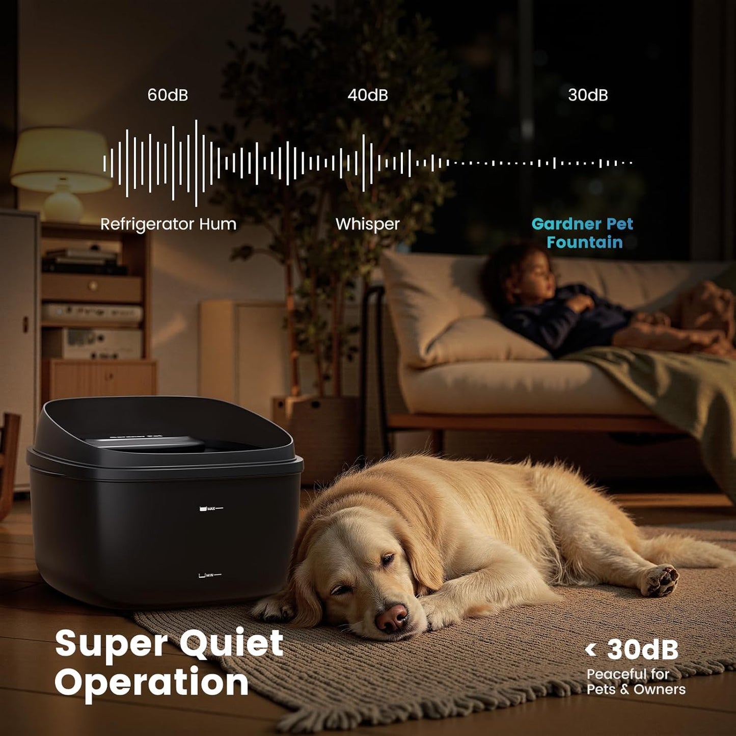 Gardner Pet Dog Water Fountain for Large Dogs, 8L/2.1Gal Large Capacity Automatic Dog Water Bowl Dispenser with Vortex Circulation, UV&Maifan Stone Filter, Splash-Proof, Quiet Cat & Dog Water Bowl