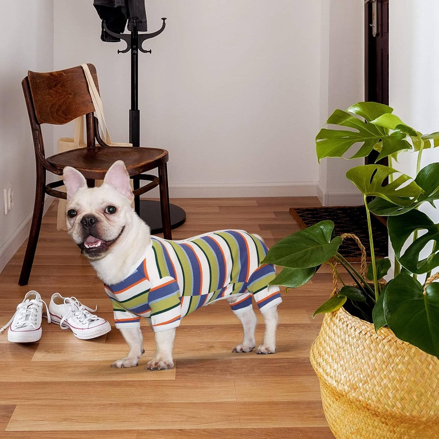 TONY HOBY Dog Pajamas, Dog Jumpsuit, Colorful Dogs Shirt, Dogs Surgery Recovery Suit for Small Medium Breeds (Blue&White, Boy, S)