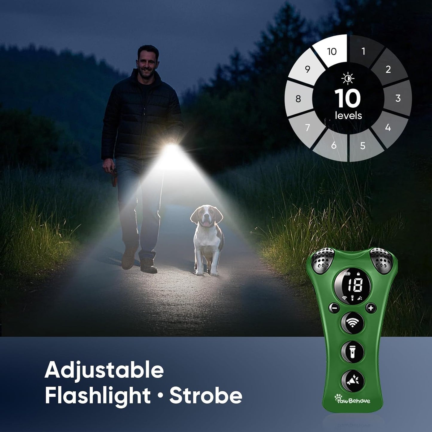 Ultrasonic Dog Bark Deterrent Device โ10-Level Adjustable Anti Barking Trainer with Flashlight, Strobe, E-Clicker(18 Whistle Sounds)โNo Shock, Collar-Free Dog Behavior Correction Devices