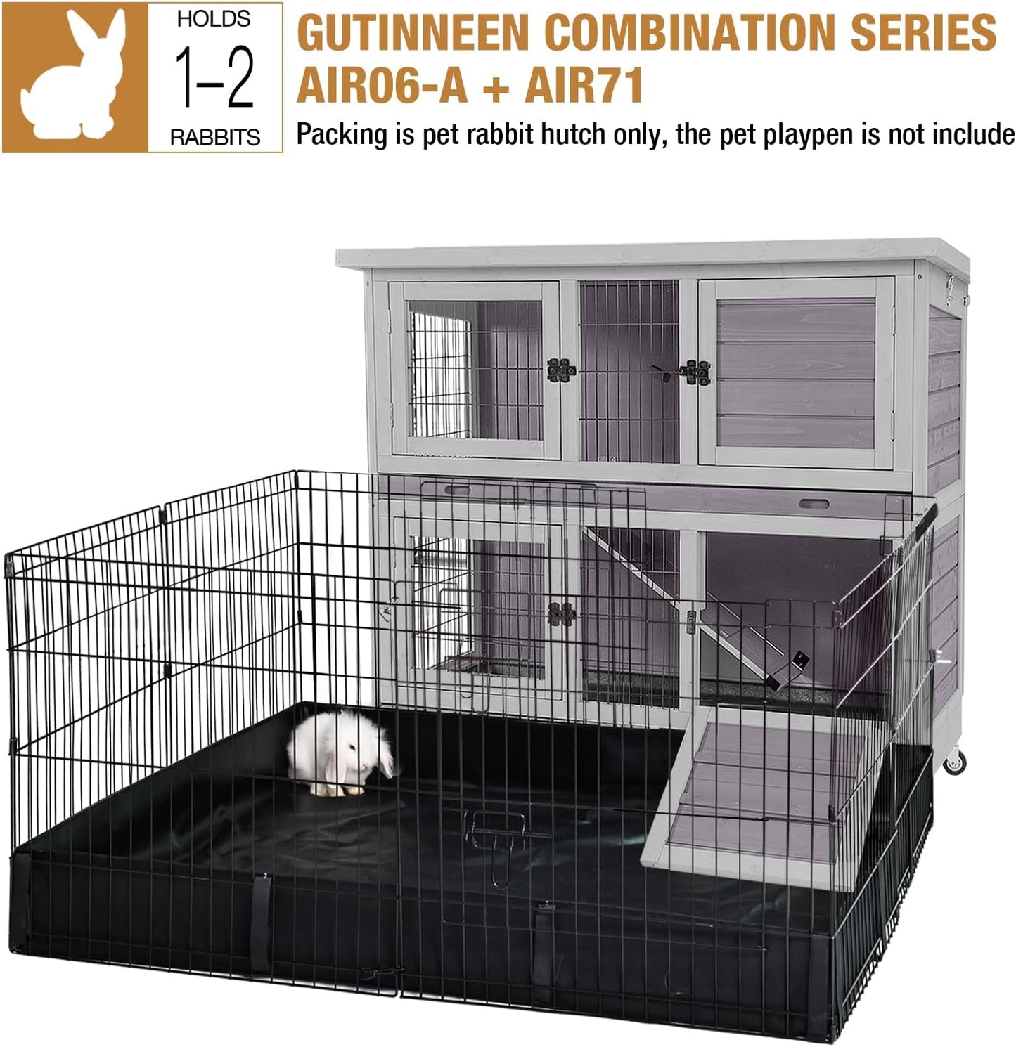 GUTINNEEN Folding Rabbit Hutch Indoor Bunny Cage in No Time Assemble Guinea Pig Cage Rabbit House Movable