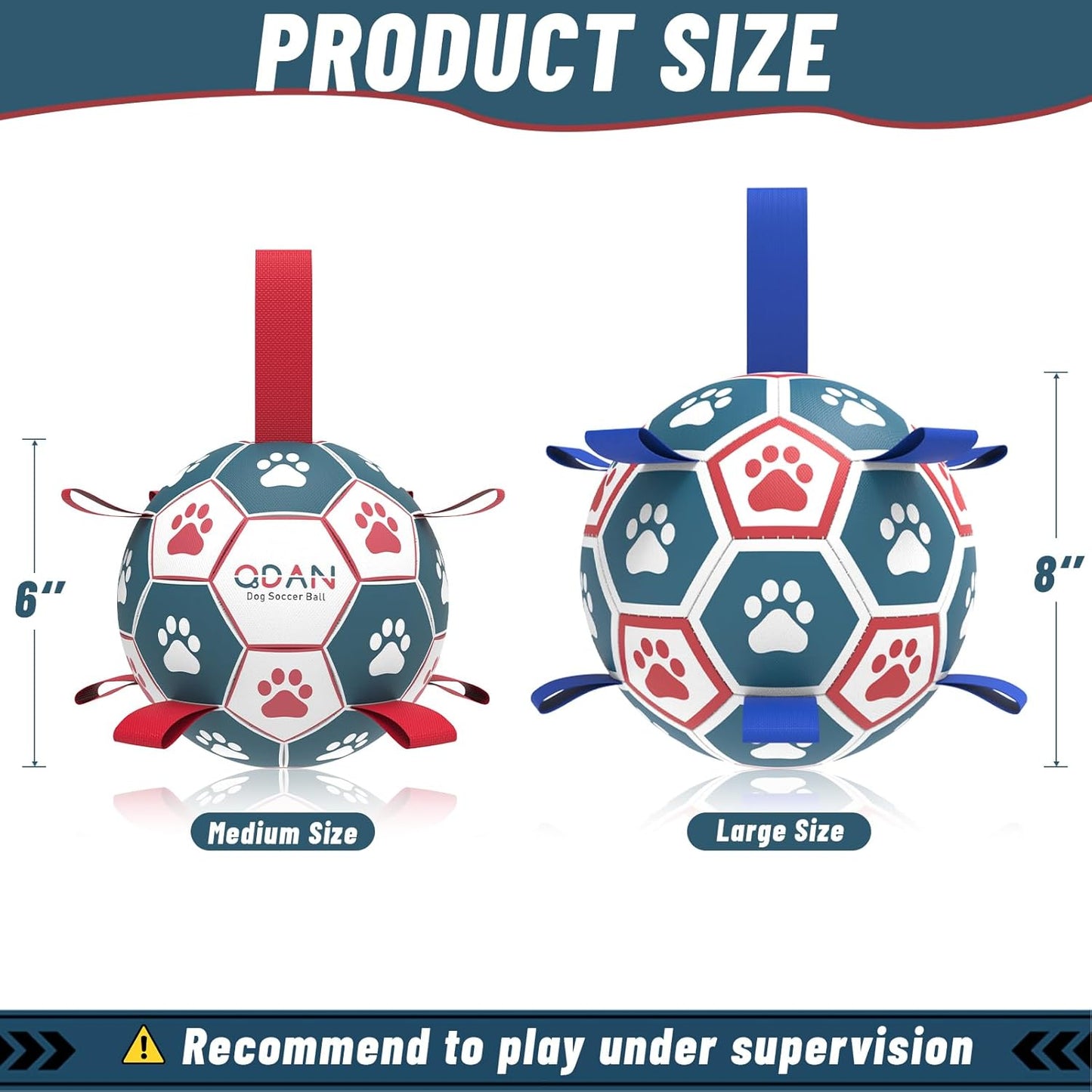 QDAN Dog Toys Soccer Ball with Straps, Herding Balls for Dogs, Interactive Toy for Tug of War, Durable Dog Balls for Medium Large Dogs (8 Inch)