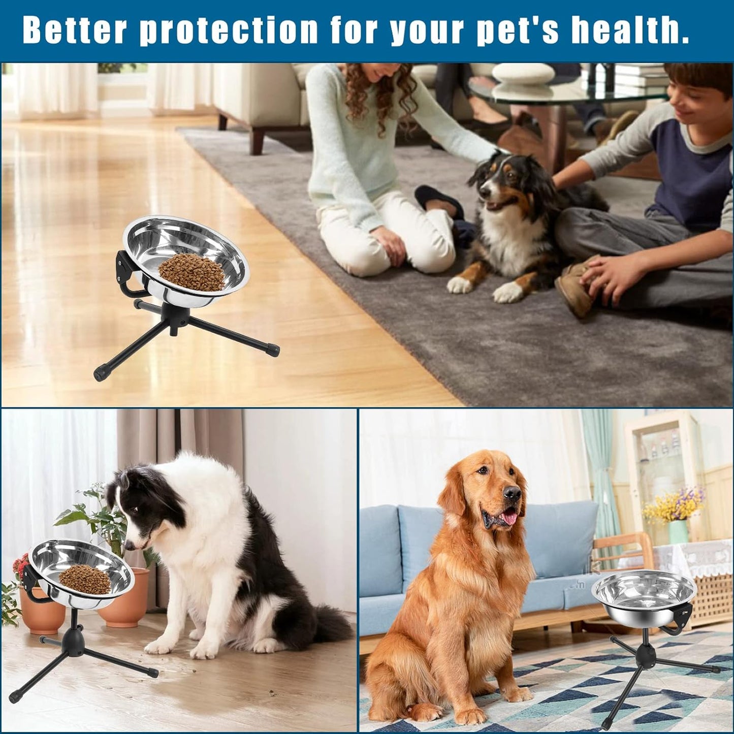 2 Pack Elevated Dog Bowls with Adjustable Metal Stand,Large Size for Dogs Between 60 and 100 lbs, 0.8 Gal 3 Liter,Stainless Steel Dog Food Water Bowl,Height Adjustable Non-Slip Raised Dog Bowl Set