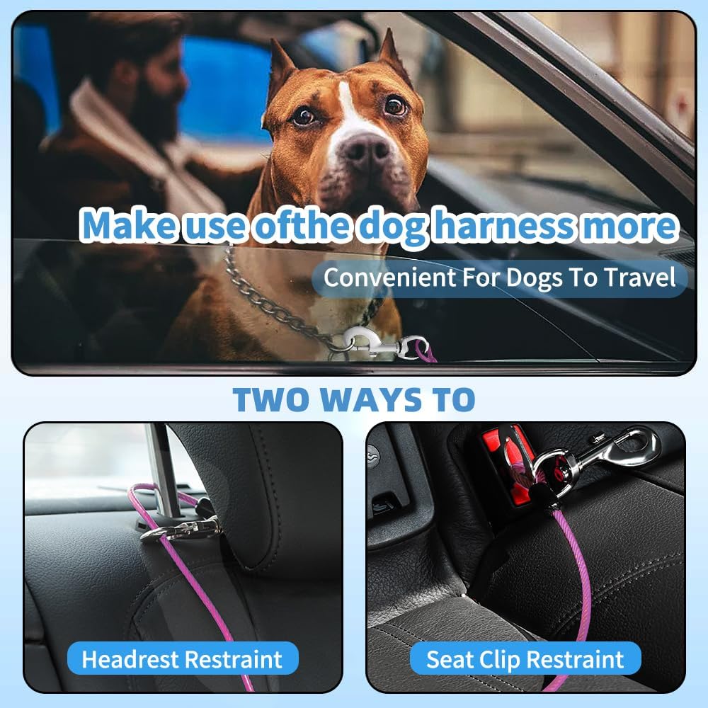 Dog Seat Belt Harness for Car,Dog Seatbelt of Coated Wire Leash Safety Restraint,No Chew Tether Cable Vehicle,Double Clips & Latch(Purple, 32 inch/80 CM)