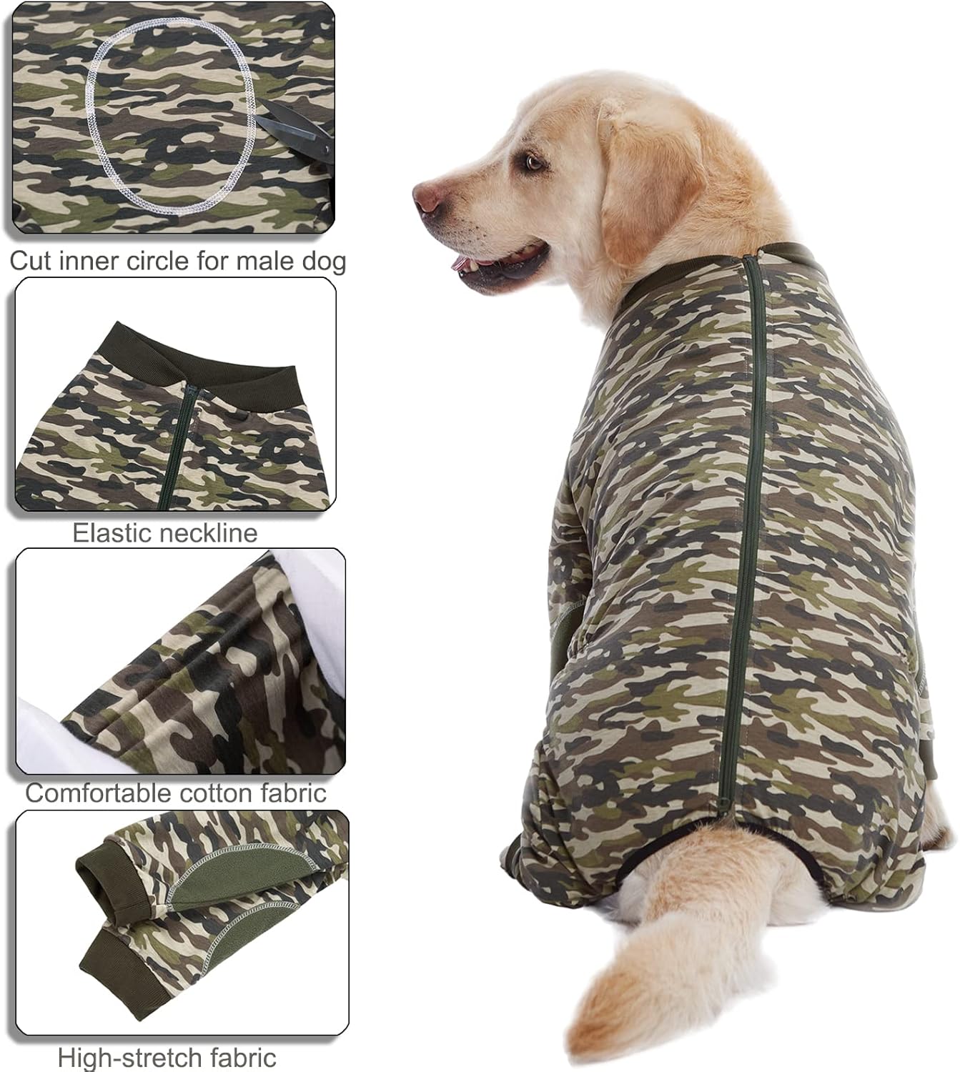 Yeapeeto Dog Onesie Surgery Recovery Suit for Large Medium Bodysuit Dogs Pajamas PJS Full Body for Shedding, Prevent Licking, Wound Protection, Cone Alternative (3XL, Camo)
