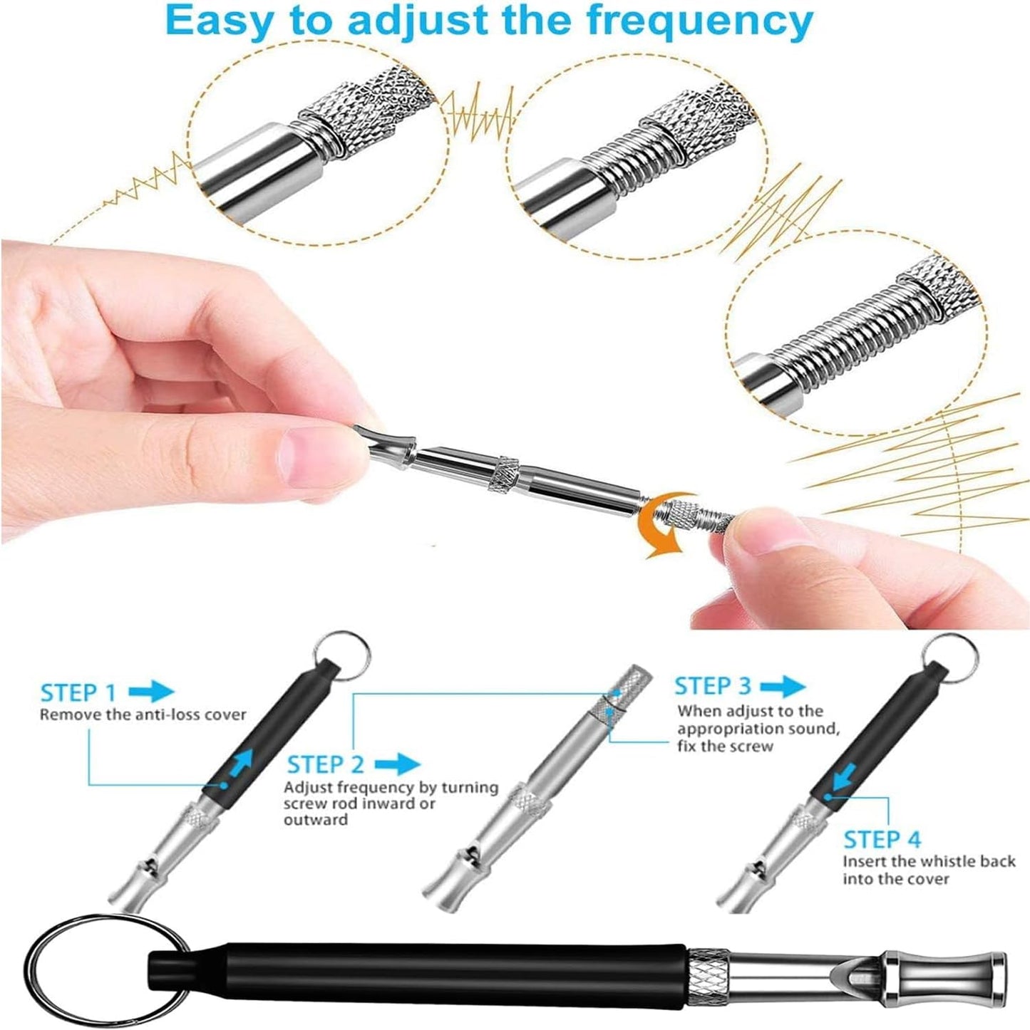 3 Pack Dog Whistle to Stop Barking Neighbors Dog - Adjustable Ultrasonic Silent Dog Whistle for Professional Training & Bark Control, with Lanyard (Black/White) - Effective Recall & Long Range