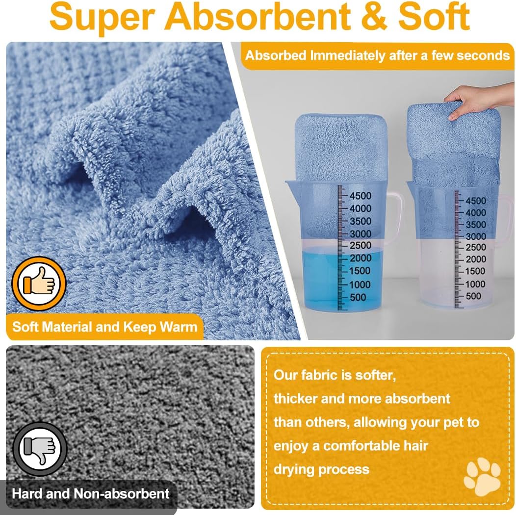 Medium to Large Size Dog Bathrobe, Quick Drying Super Absorbent Used for After Bathing, Warm Dog Towels, Adjustable Hoodies and Belts for Pet Dogs Bath Clothes Products (Blue Jacquard, 3XL)