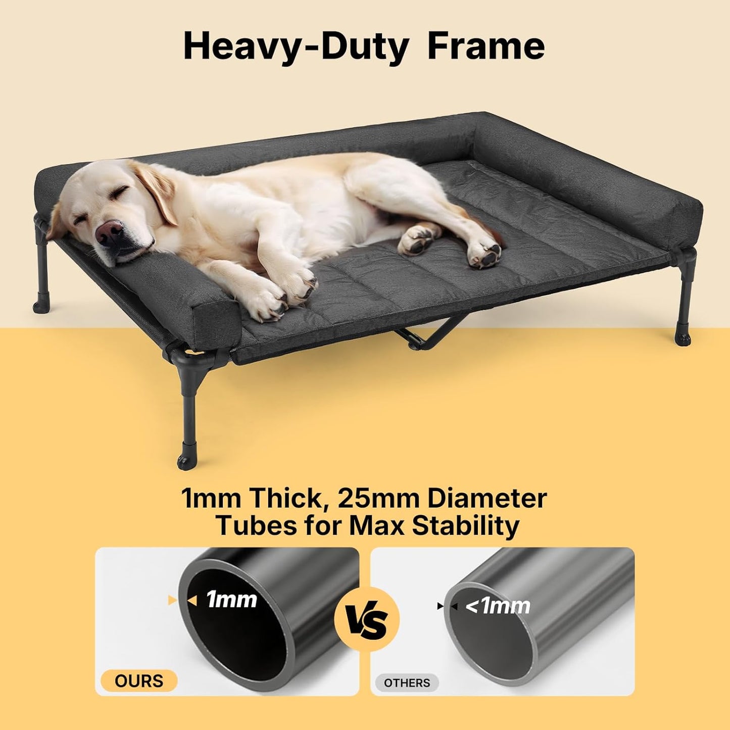 Veehoo Cooling Elevated Dog Bed Add Removable Waterproof Bolster Cushion Mat, Raised Pet Cot with Breathable Teslin Mesh, No-Slip Feet, Dog Couch Bed for Indoor Outdoor, 53 inches, Black