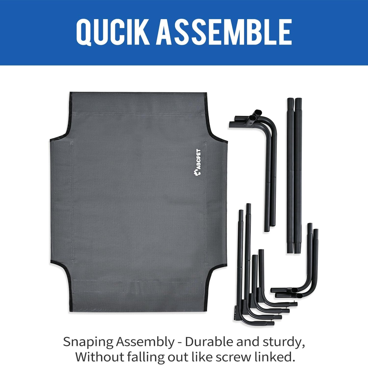 Elevated Dog Bed, Outdoor Dog Bed Large Raised Cooling Pet Beds Cots Waterproof Stable and Easy Assembly, Teslin Fabric with 1.2mm Thick Iron Frame, Breathable, Ultra-Sturdy,Grey, 42”*28“*8”