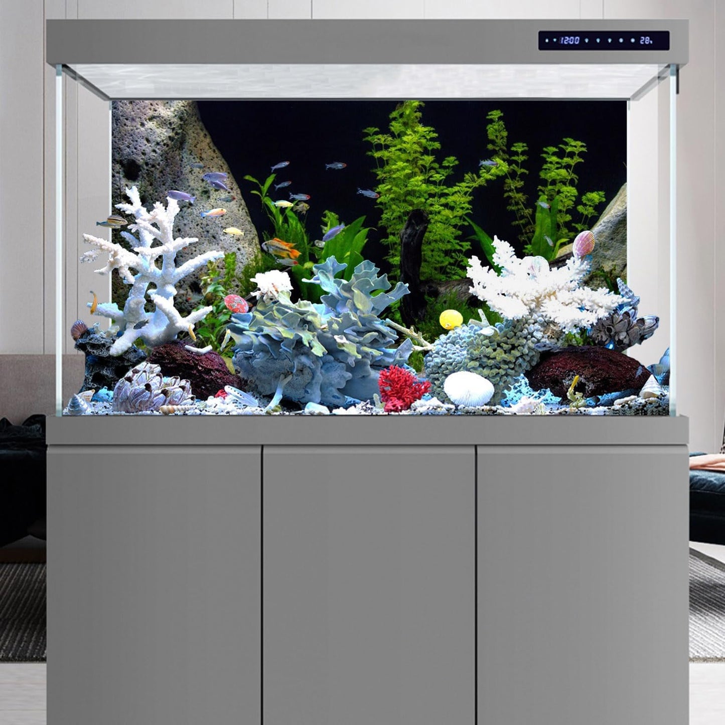 AWERT Vinyl Underwater Aquatic Plant Fish Tank Background Stone River Bed & Lake Aquarium Background 72x24 inches