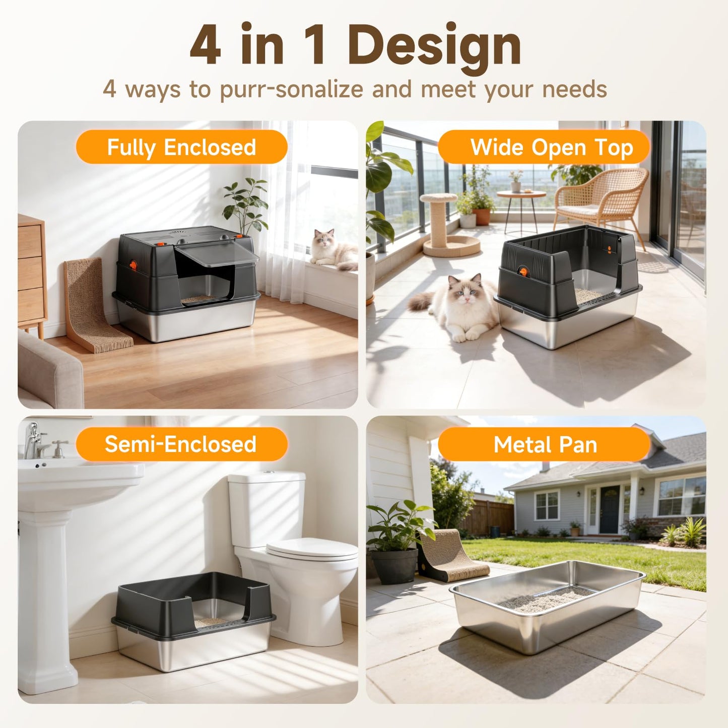 KISENG Stainless Steel Litter Box with Lid. Chosen for real quality, fits naturally into modern pet