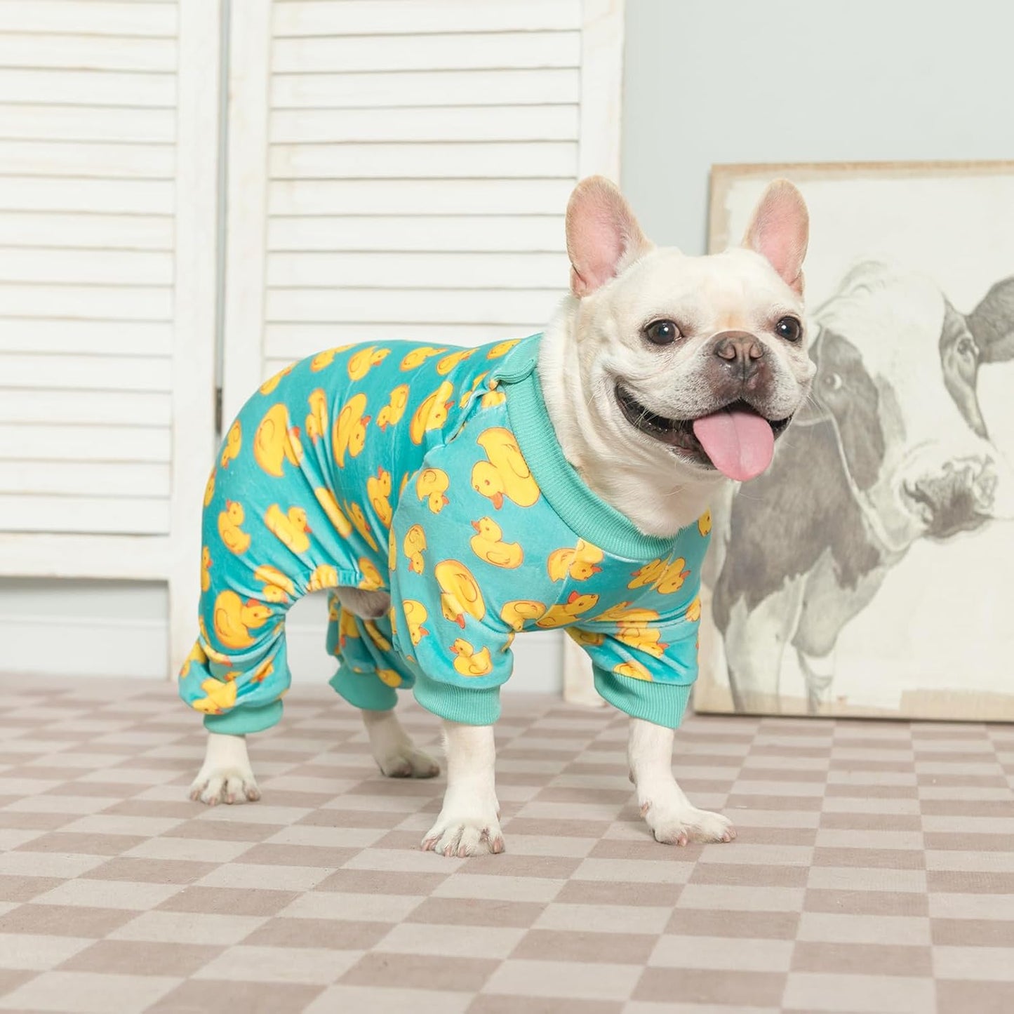 BEAUTYZOO Dog Pajamas Large Sized Dog, Summer Doggie Pajamas for Boy Girl, Soft Strechy Cotton Puppy Pjs Jammies Onesies for Men Women, Pet Jumpsuit Body Suit Cat Apparel Clothes, Yellow Duck XXL