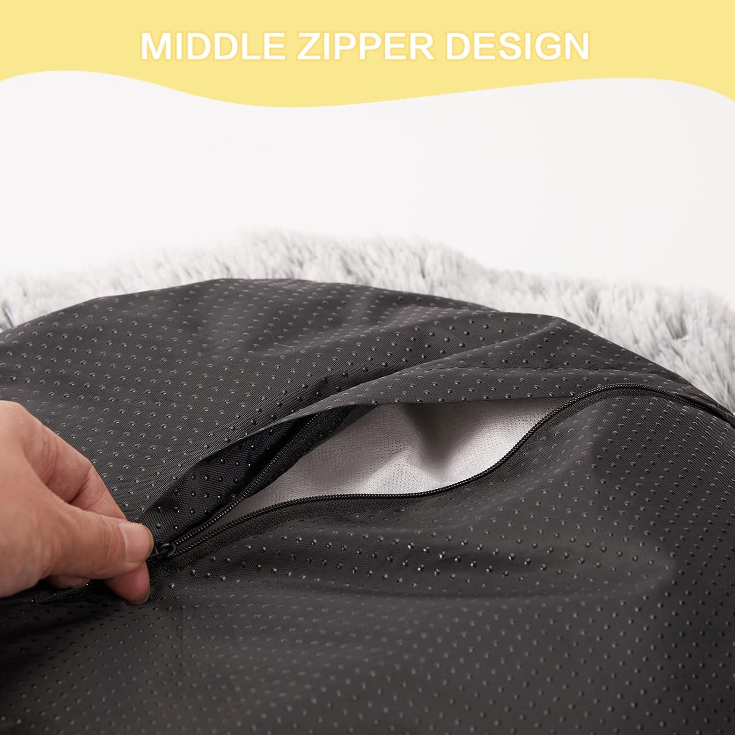 Bedfolks Calming Donut Dog Bed for Small Dogs & Cats, 23 Inches Round, Machine Washable, Anti-Anxiety Plush Bed (Dark Grey, Small)