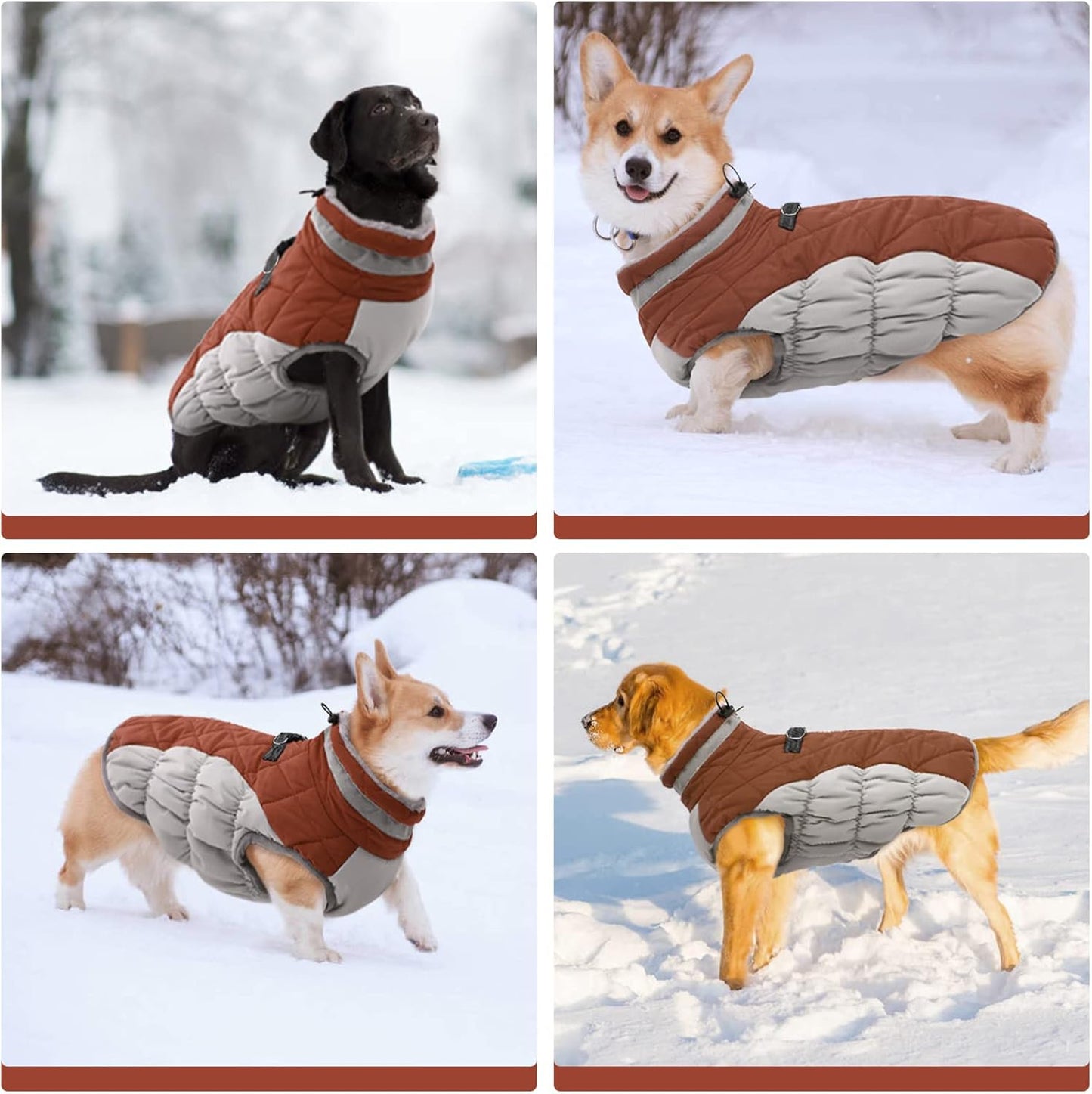 FUAMEY Dog Coat for Small Dogs,Waterproof Dog Winter Jacket with Harness Built in Puppy Cold Weather Coats Reflective Pet Vest with Zipper Warm Fleece Dogs Snowsuit Windproof Brown S