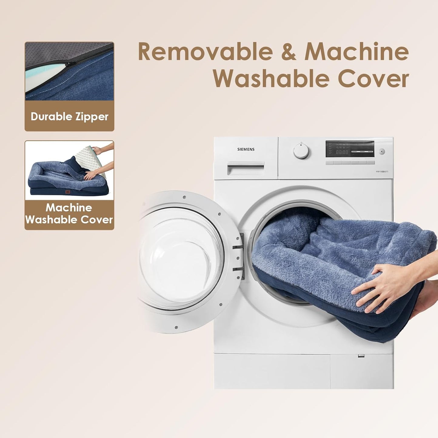 EHEYCIGA Memory Foam Dog Bed for Medium Size, Orthopedic Dog Sofa with Sides and Waterproof Liner, Washable Bolster Pet Couch with Removable Cover, 35x22x6.5 Inch, Navy