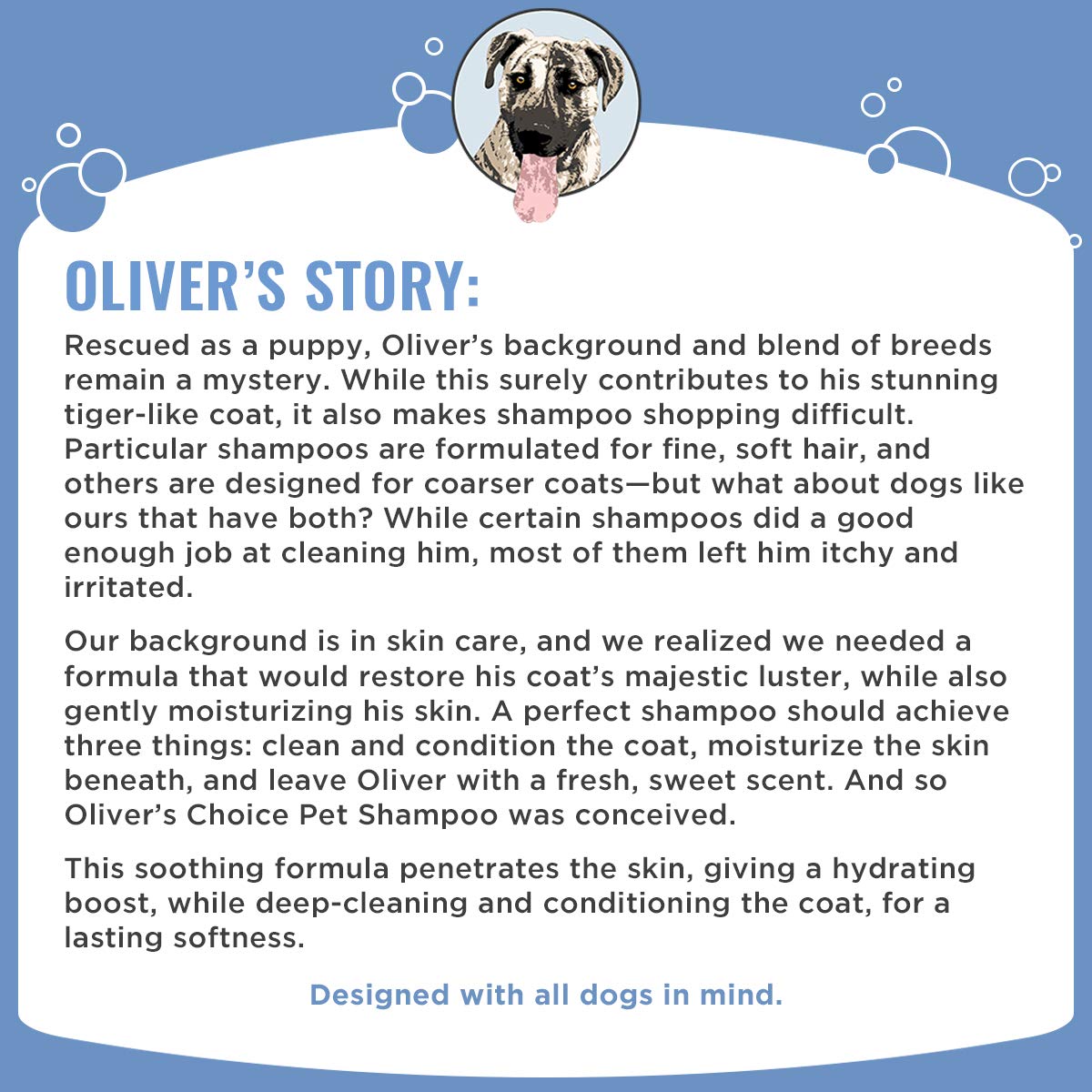 OLIVER'S CHOICE Dog Shampoo with Oatmeal. Chosen for real quality, fits naturally into modern pet