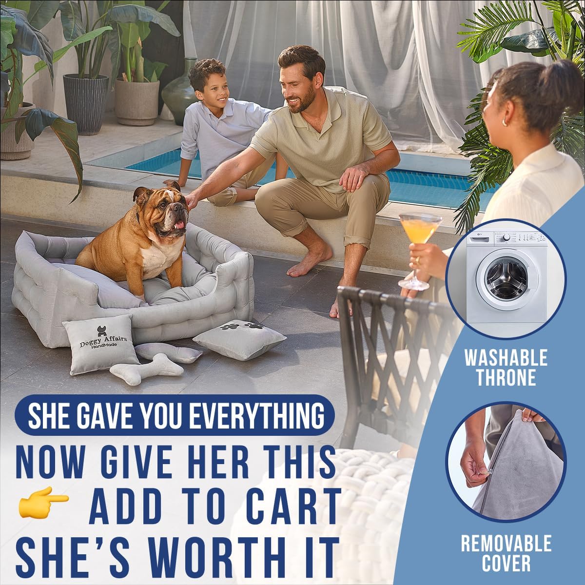 Luxury Dog Bed Chesterfield – Handcrafted Velvet Throne for Dogs | Joint Support, Calming & Temp-Regulating Comfort | Durable 5+ Years, Anti-Claw, Washable 100+ Times – L, Gray