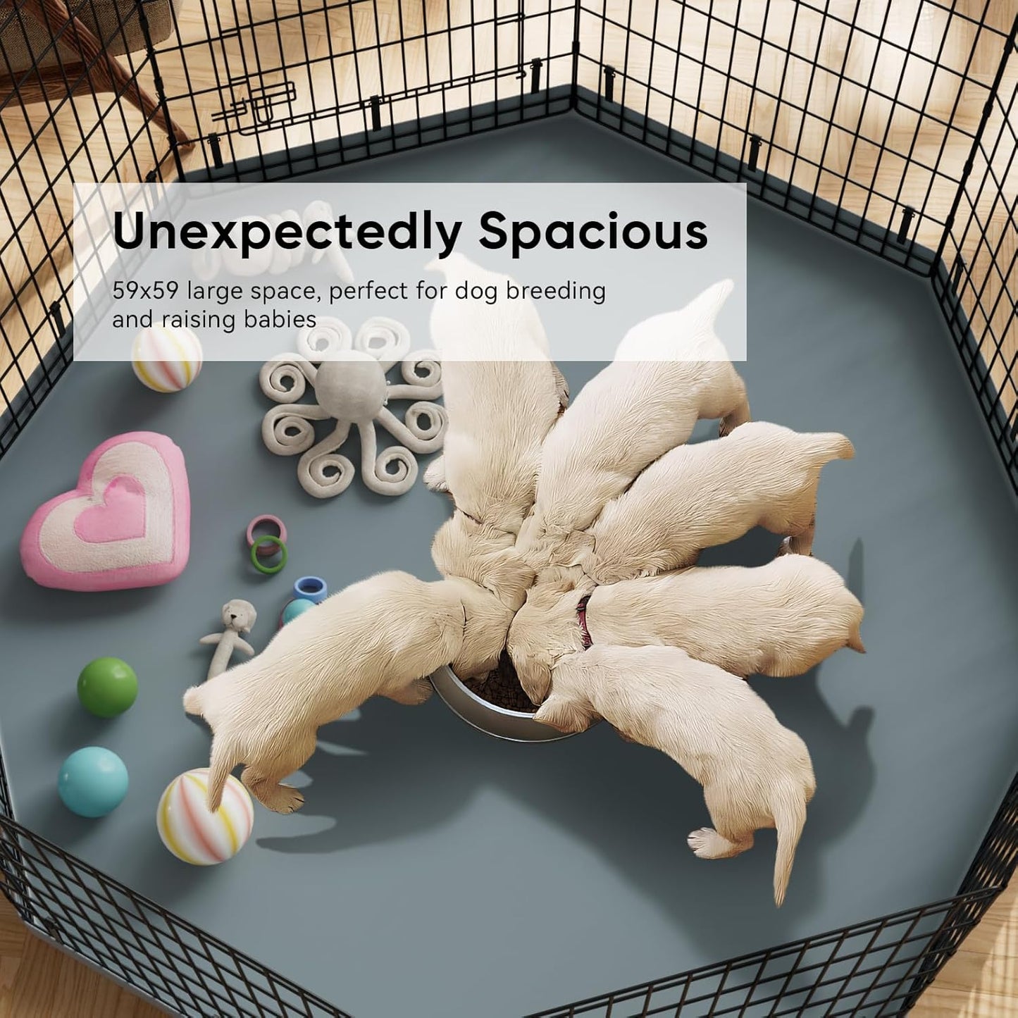 PJYuCien Dog Playpen, 8 Panels 24’’H Dog Pens Indoor with Bottom Pad, Metal Foldable Pet Puppy Exercise Fence Crate Kennel, Better for Small Animals,Grey