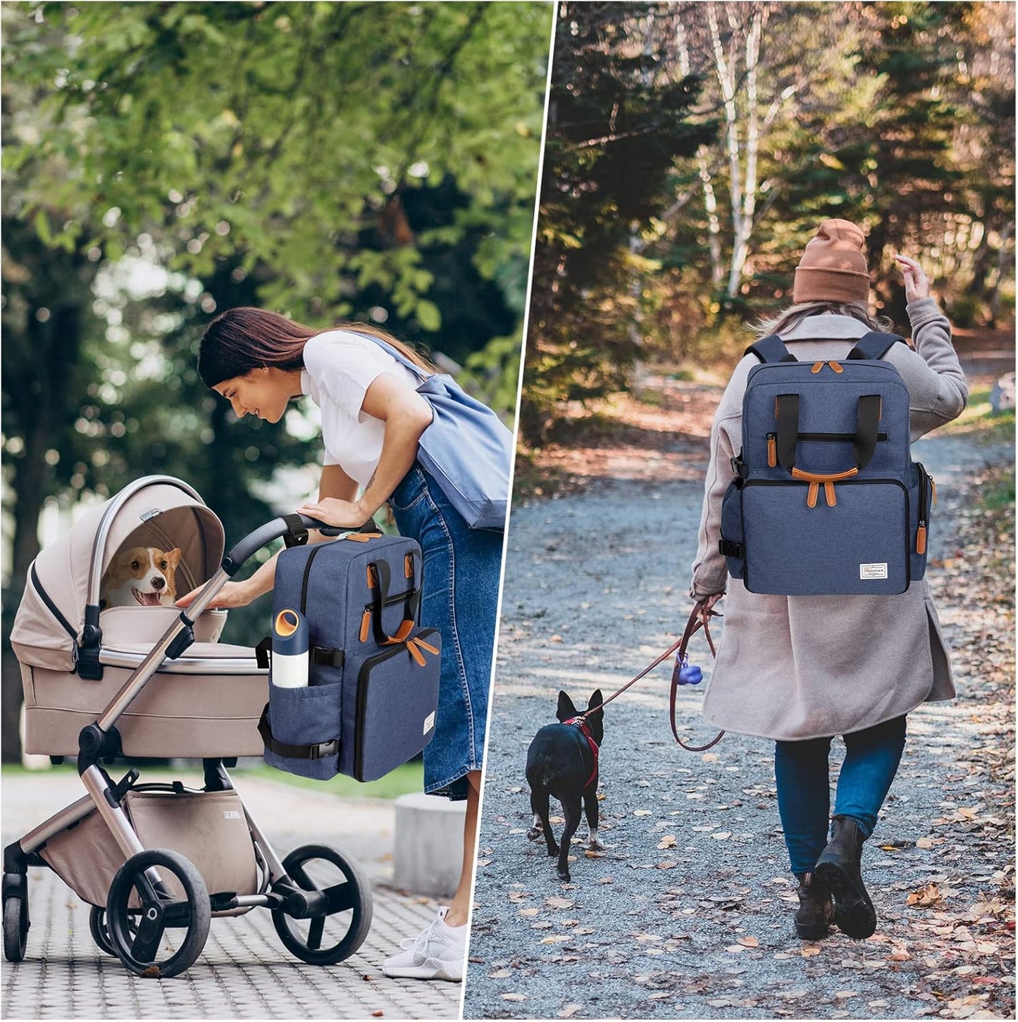 Modoker Dog Travel Bag - Airline Approved Backpack for Pet Accessories Organizer, Tote Weekend Bag with 2 Dog Food Containers, 2 Collapsible Bowls, 1 Pet Mat, Blue