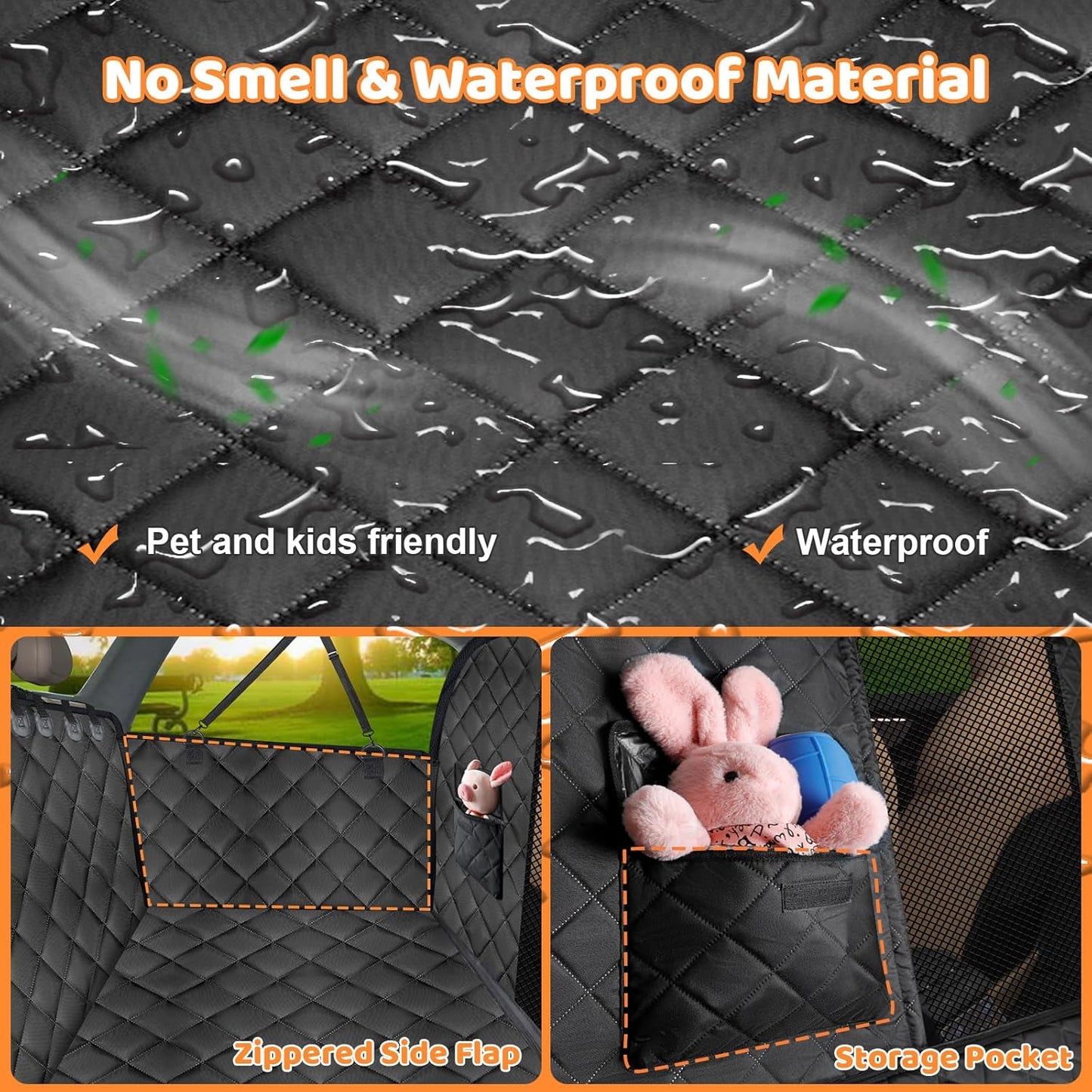 URPOWER High Barrier Back Seat Extender for Dogs, Hard Bottom Dog Car Seat Cover Holds 400 lbs, Waterproof Dog Hammock for Cars, SUV, Small Truck, Dogs Car Bed Pet Backseat Protector with Mesh Window