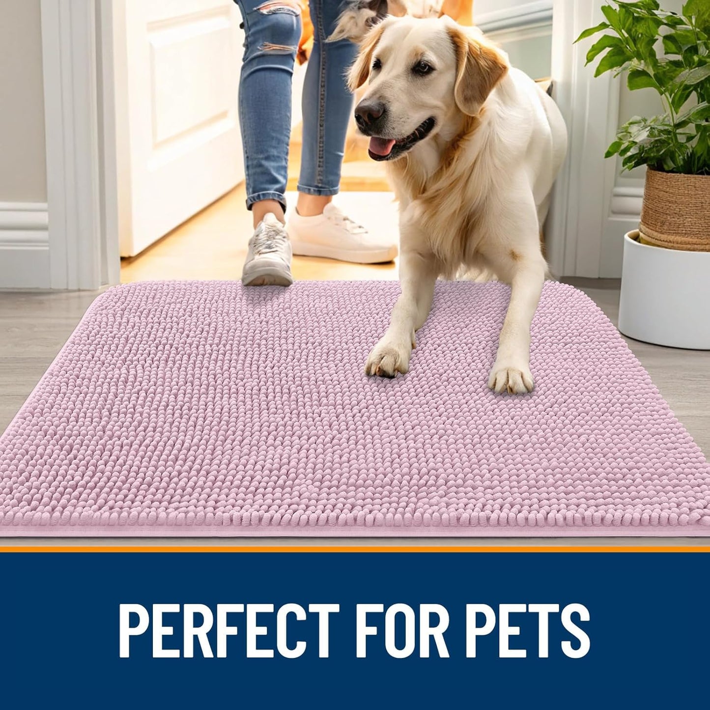 OLANLY Dog Door Mat for Muddy Paws 30x20, Absorbs Moisture and Dirt, Absorbent Non-Slip Washable Doormat, Quick Dry Chenille Mud Mat for Dogs, Entry Indoor Entryway Carpet for Inside Floor, Dusty Rose