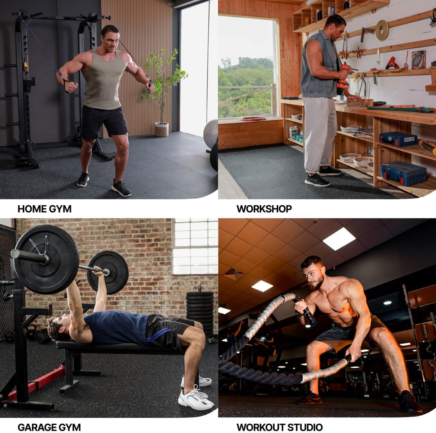 AIRHOP 0.79in Thick 24 Sq Ft Exercise Equipment Mats, 6 Tiles Upgraded Rubber Top with High Density EVA Foam, Large Interlocking Puzzle Gym Flooring for Home Gym, Heavy Weight Workout,Black & White