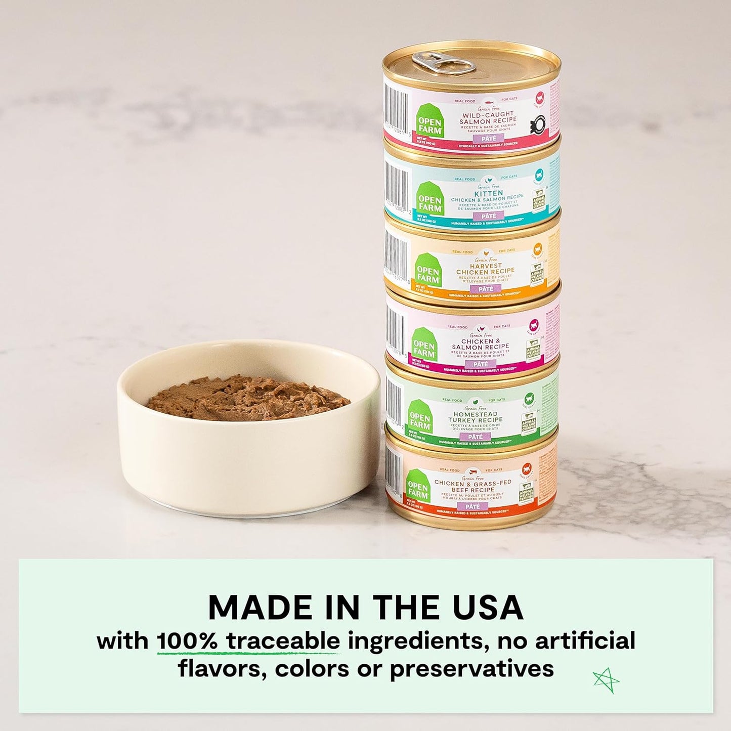 Open Farm Canned Cat Food, Paté for Complete & Balanced Nutrition, Grain-Free and Legume-Free Wet Cat Food, Chicken & Beef Recipe, 5.3oz Cans (Case of 12)
