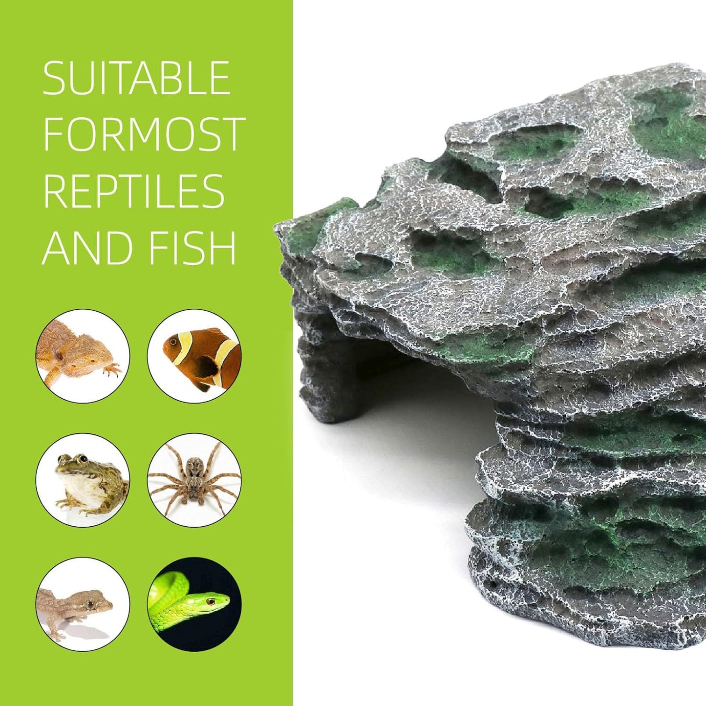 Large Reptile Hide Shale Scape Step Ledge, Reptile Cave Hideout, Bearded Dragons Accessories, Basking Rocks for Bearded Dragons (Large-B-11.8 * 9.8 * 5.3)