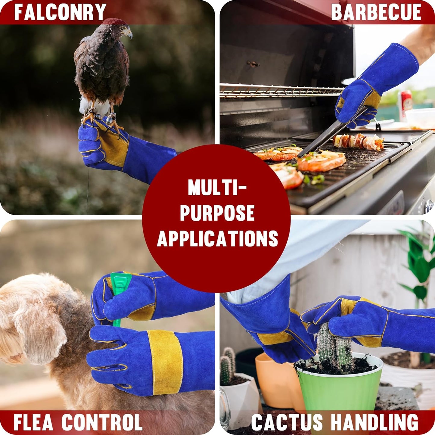 HANDLANDY Animal Handling Gloves, Falconry Cat Glove Bite Proof, Thorn Proof Rose Pruning Gardening Gauntlets (Royal blue, 14 Inches)