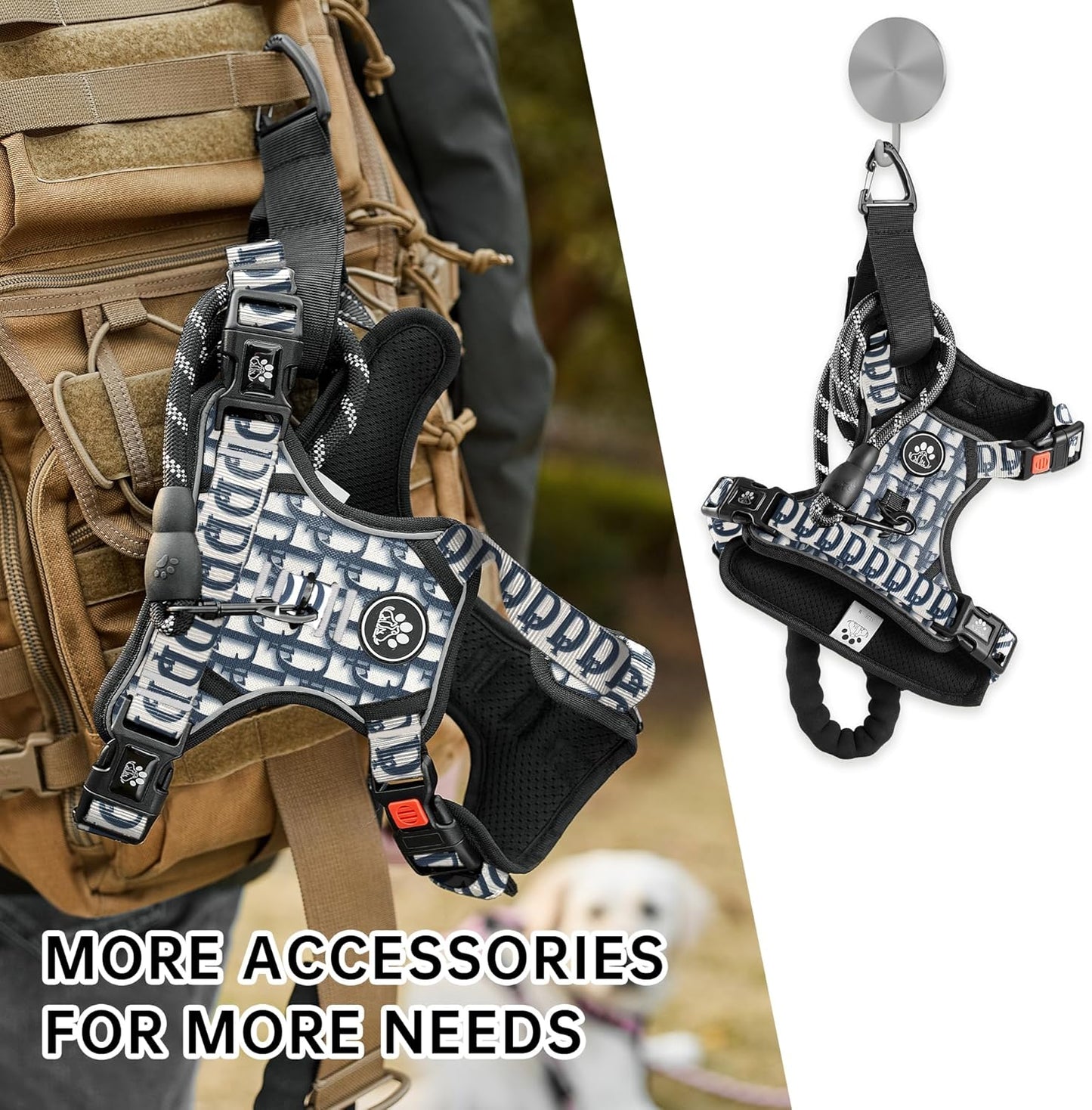 NESTROAD No Pull Dog Harness,Adjustable Oxford Dog Vest Harness with Leash,Reflective No-Choke Pet Harness with Easy Control Soft Handle for Medium Dogs(Medium,Vintage Blue)