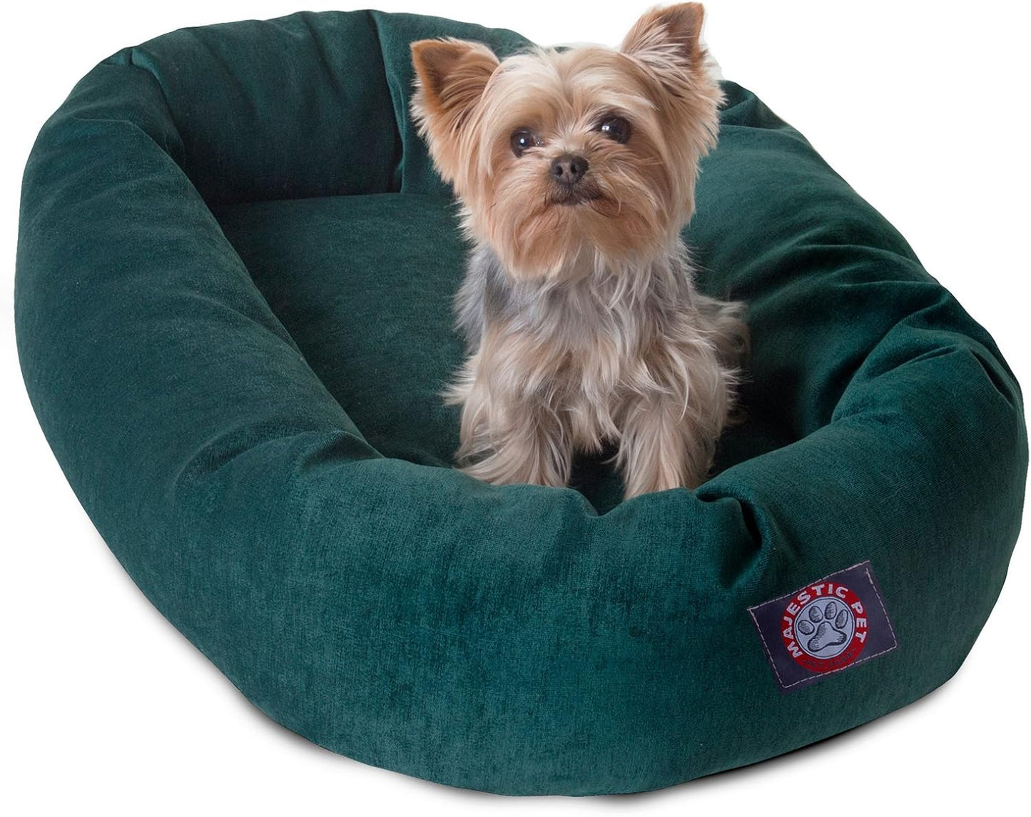 Majestic Pet 32 Inch Micro Velvet Calming Dog Bed Washable – Cozy Soft Round Dog Bed with Spine for Head Support - Fluffy Donut Dog Bed 32x23x7 (inch) – Round Pet Bed Medium – Azure
