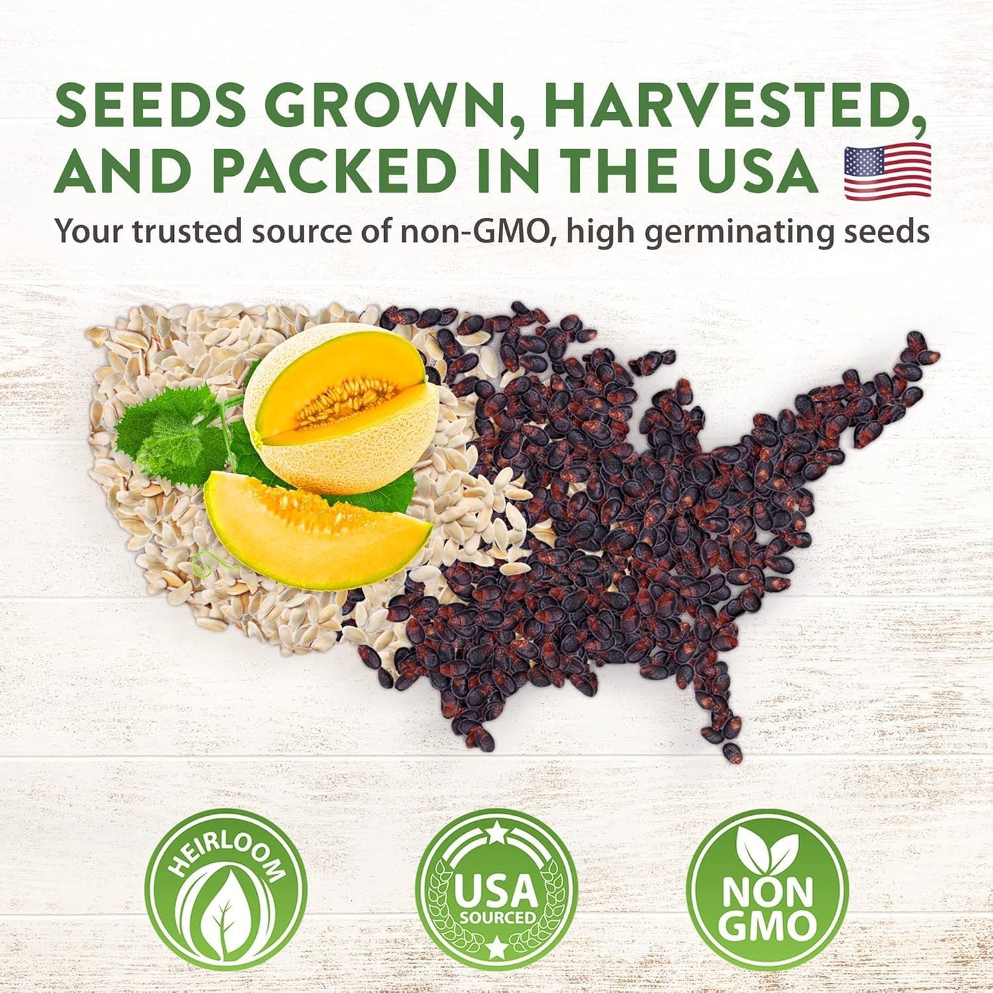 HOME GROWN ๐จ๐ฆ๐ ๐ฃ๐ฅ๐๐ ๐๐จ๐ Melon Seeds Variety Pack 5 ๐ก๐ข๐ก-๐๐ ๐ข Heirloom Vegetable Seeds, Watermelon Cantaloupe Honeydew Sugar Baby & Melon, High Germination for Planting Home Garden Indoors