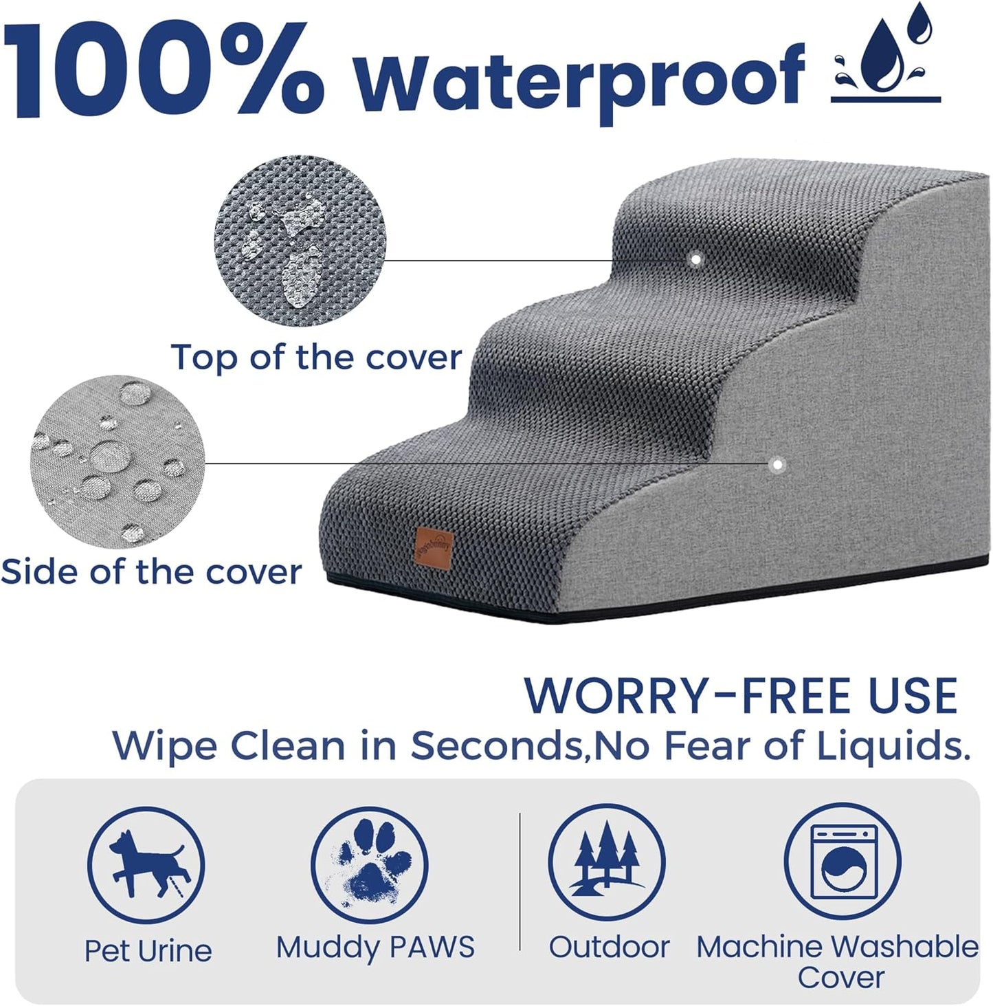 GoGoBunny Ramp Dog Stairs for Couch Sofa and Chair 15.7" H, 3-Step Pet Steps for Small Dogs and Cats, Non-Slip Waterproof Fabric Cover, Stable and Balanced Indoor Step, Pets Friendly, Grey