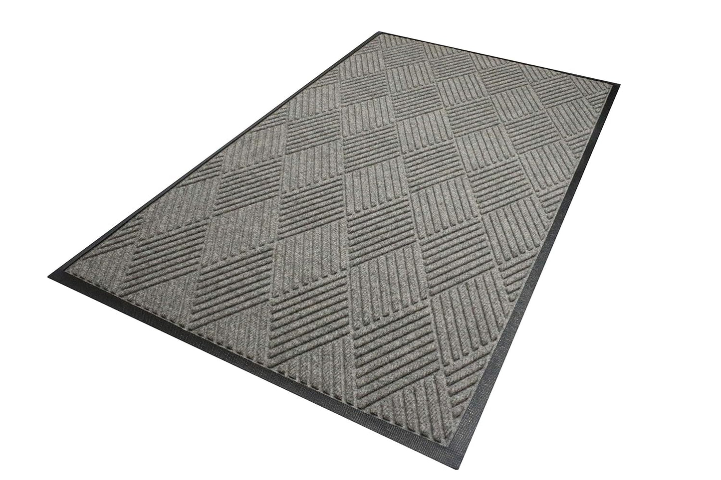 WaterHog Diamond | Commercial-Grade Entrance Mat with Rubber Border – Indoor/Outdoor, Quick Drying, Stain Resistant Door Mat (Medium Grey, 4' x 10')