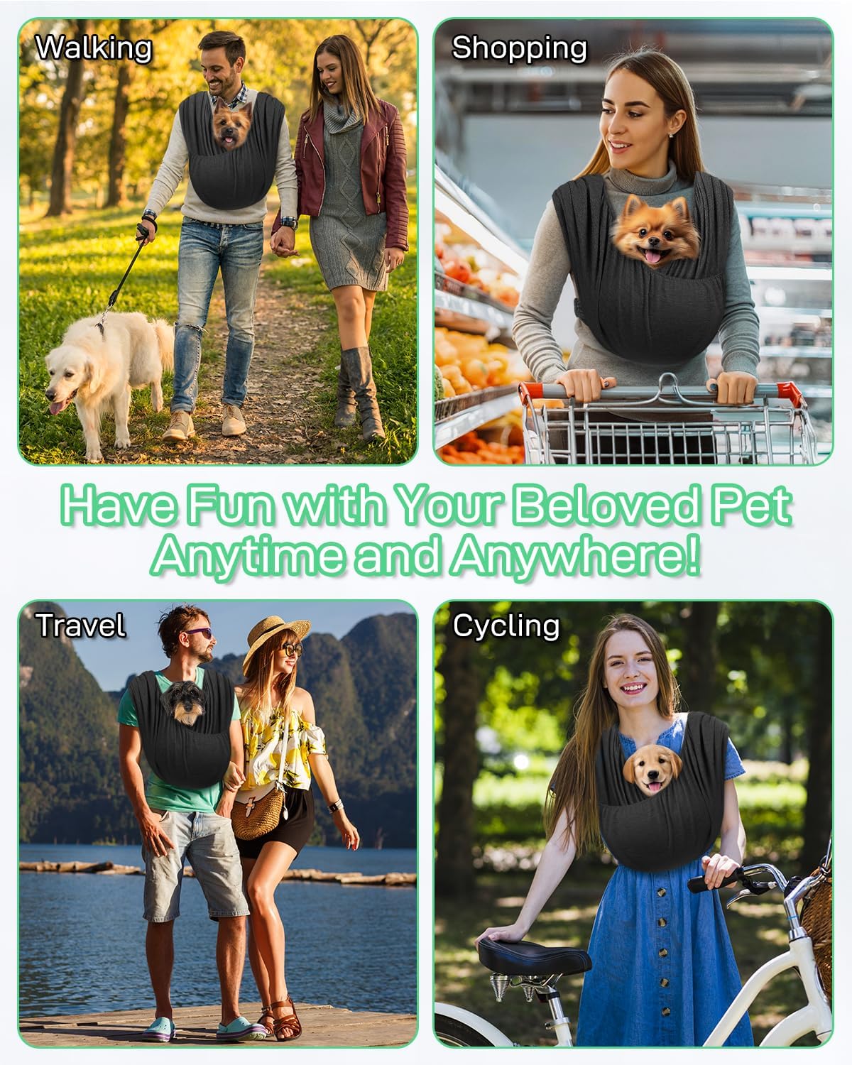 Dog Sling Swaddle Carrier Small Dog Cat Front Facing Carrier for Chest, Hands Free Puppy Carrying Sling Hold for Small Pet up to 13lbs, Adjustable Size, Reducing Back Stress (Black)