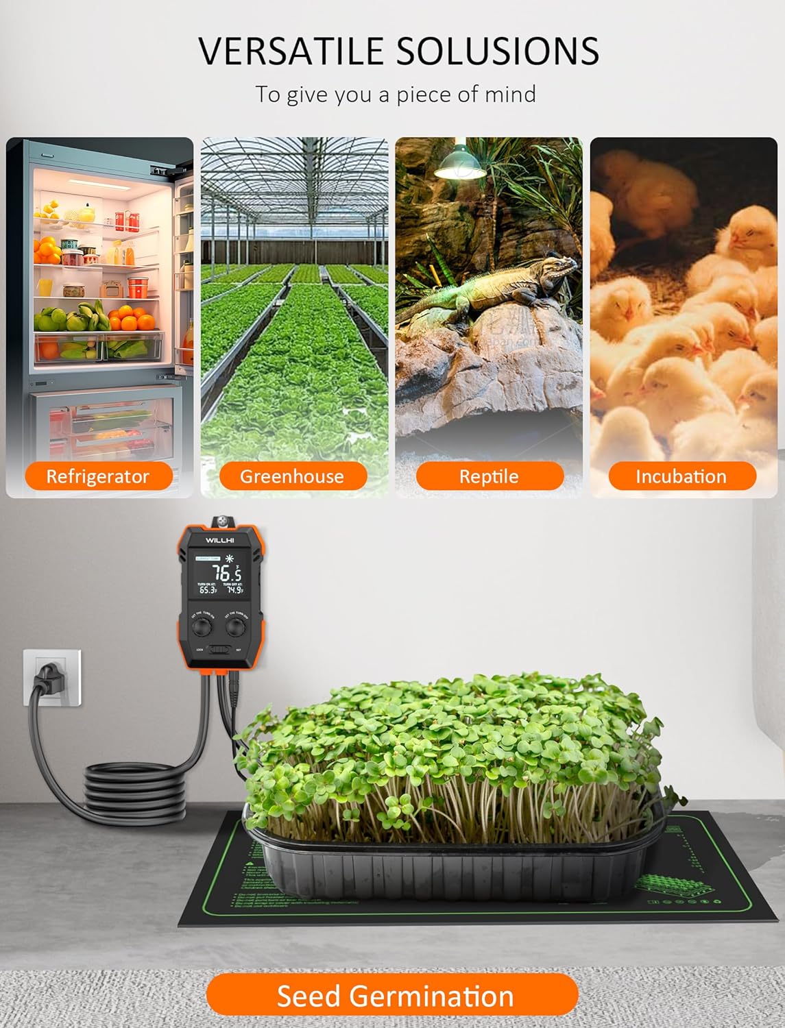 WH2408 Temperature Controller 10A 1200W, Digital Thermostat Controlled Outlet Plug Switch for Reptile Terrarium Greenhouse Homebrew Aquarium Seedling Mat, Heating or Cooling Mode (Pack of 2)