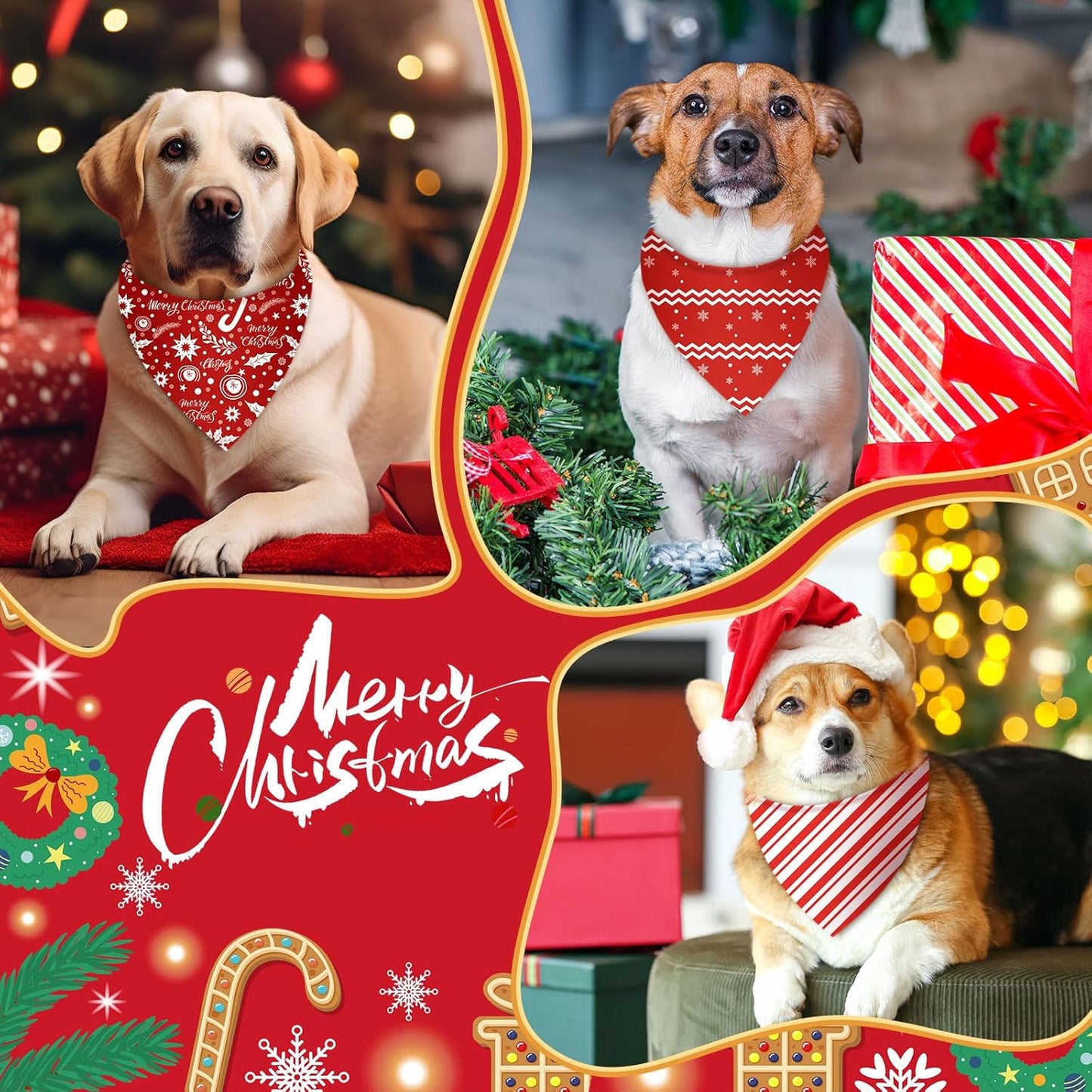 Chunful 100 Pieces Christmas Dog Bandanas Bulk Red and White Xmas Bandanas for Dogs Triangle Scarf Bib Kerchief Set for Small Medium Large Doggie Christmas Costume Decor(31.5 x 21.7 x 21.7)