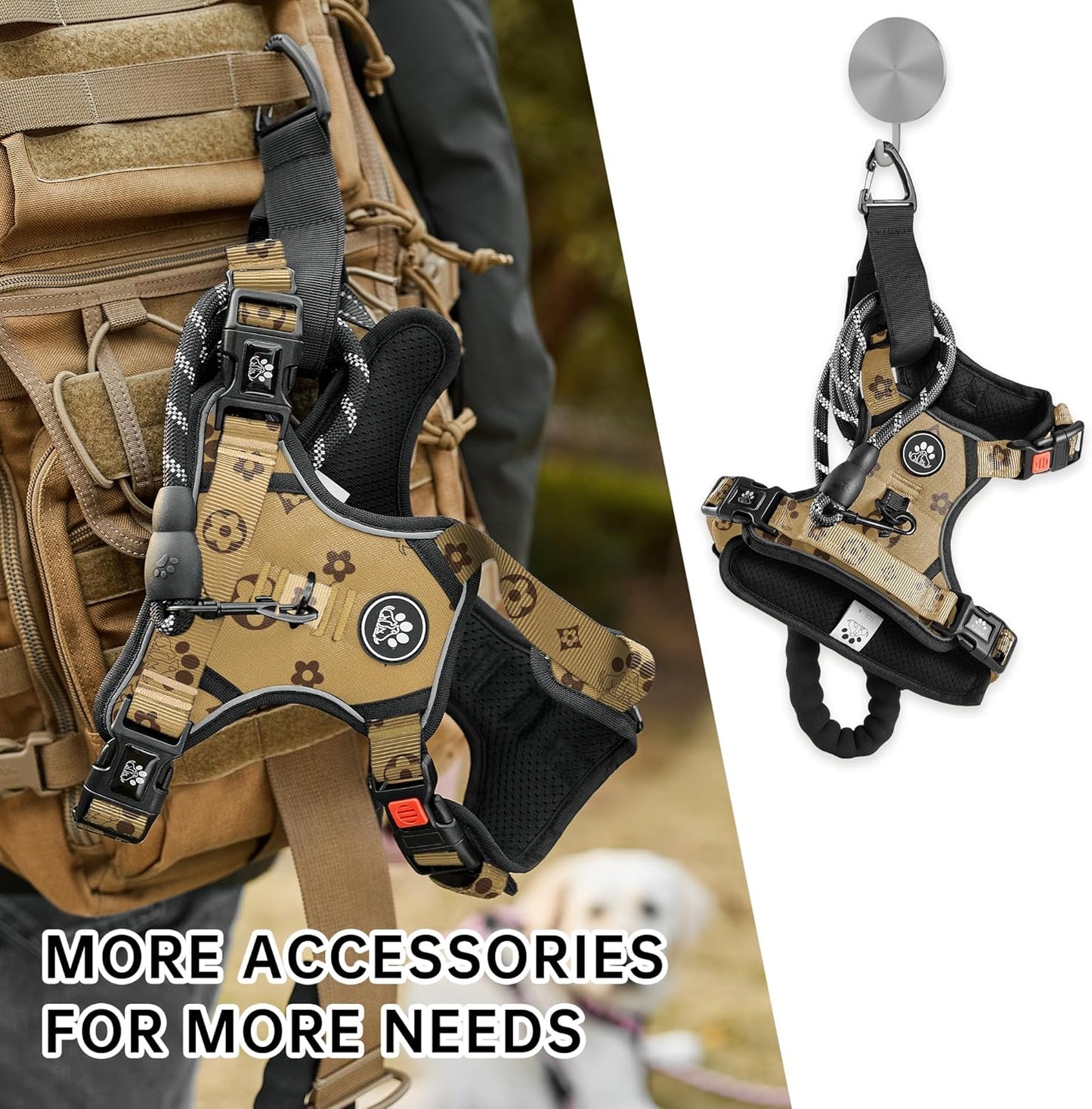 NESTROAD No Pull Dog Harness,Adjustable Oxford Dog Vest Harness with Leash,Reflective No-Choke Pet Harness with Easy Control Soft Handle for Medium Dogs(Medium,Light Brown)