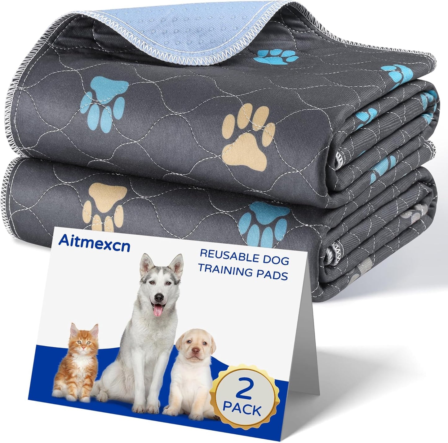 Aitmexcn Washable Puppy Dog Pee Pad, 2PCS 100% Waterproof Whelping Training Mat for Puppy/Senior Dog, Fast Drying Reusable Puppy Pads for Indoor, Outdoor and Car Travel- 54'' x 54''