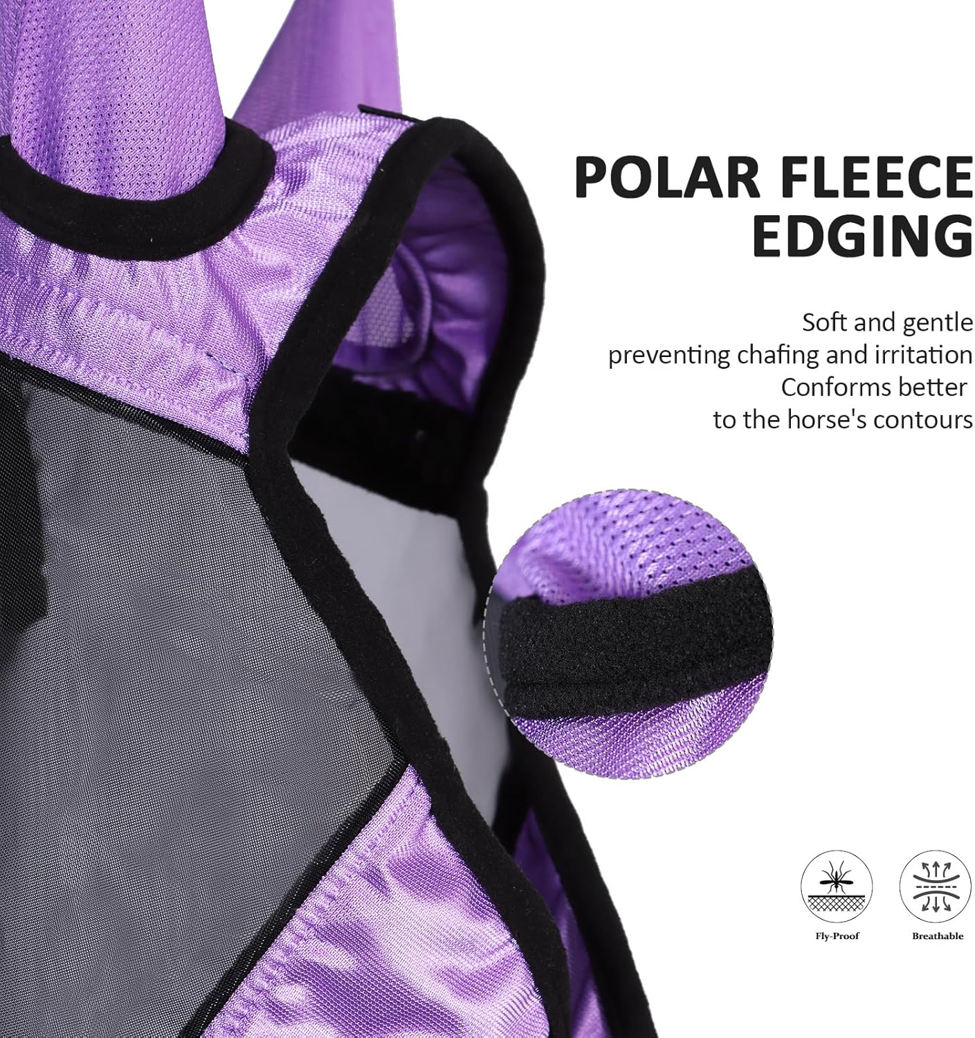 Harrison Howard Pro Luminous Horse Half Face Fly Mask Large Eye Space with Ears UV Protection for Horse Gentle Lavendar L