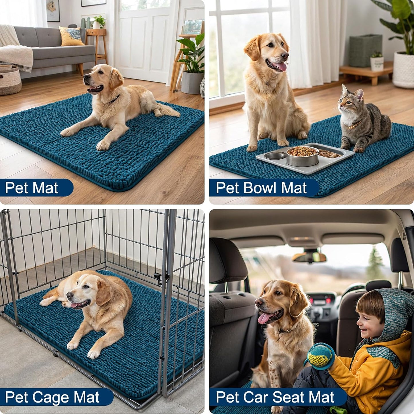 Smiry Dog Door Mat for Muddy Paws 59x35, Absorbs Moisture and Dirt Doormat, Non-Slip Washable Quick Dry Chenille Front Door Mat Indoor Entrance, Entryway Carpet for Inside Floor, Atlantic Blue